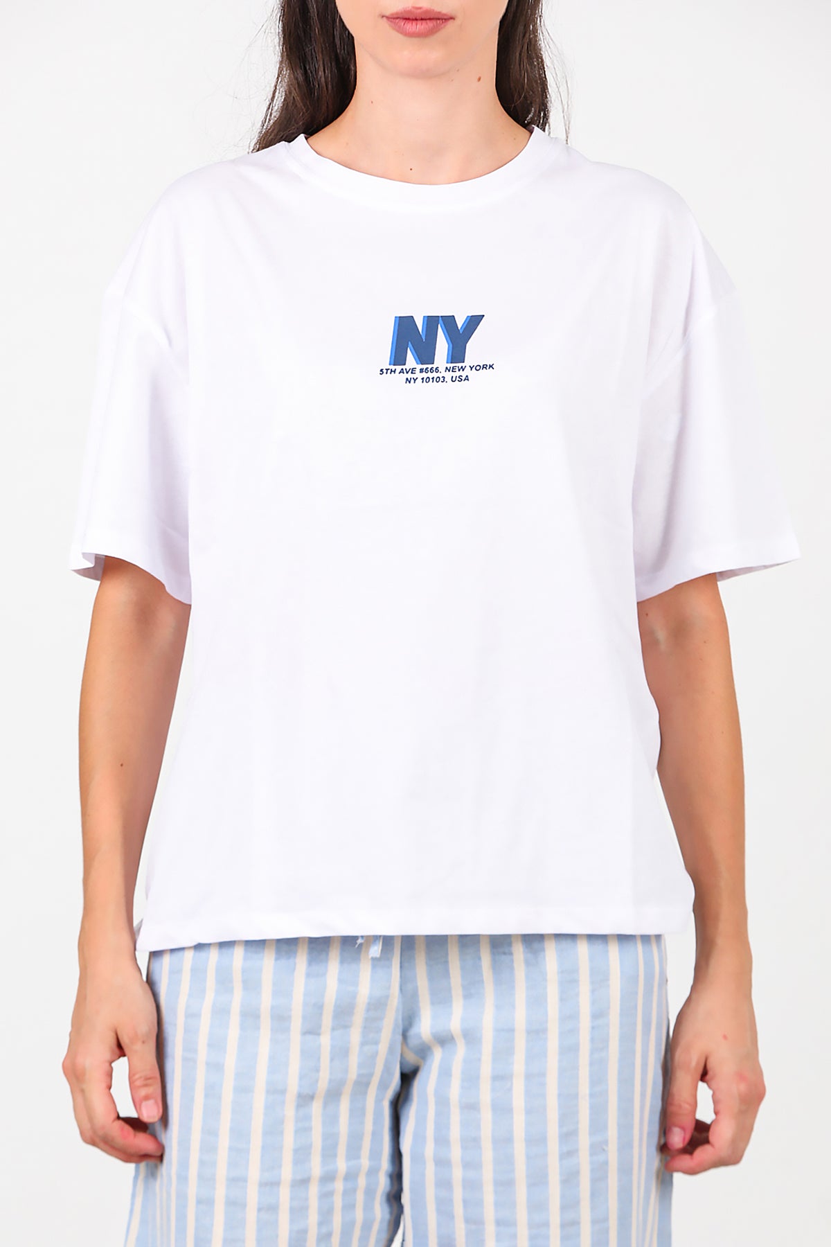 Kadın Ön Arka Baskılı T-Shirt Beyaz