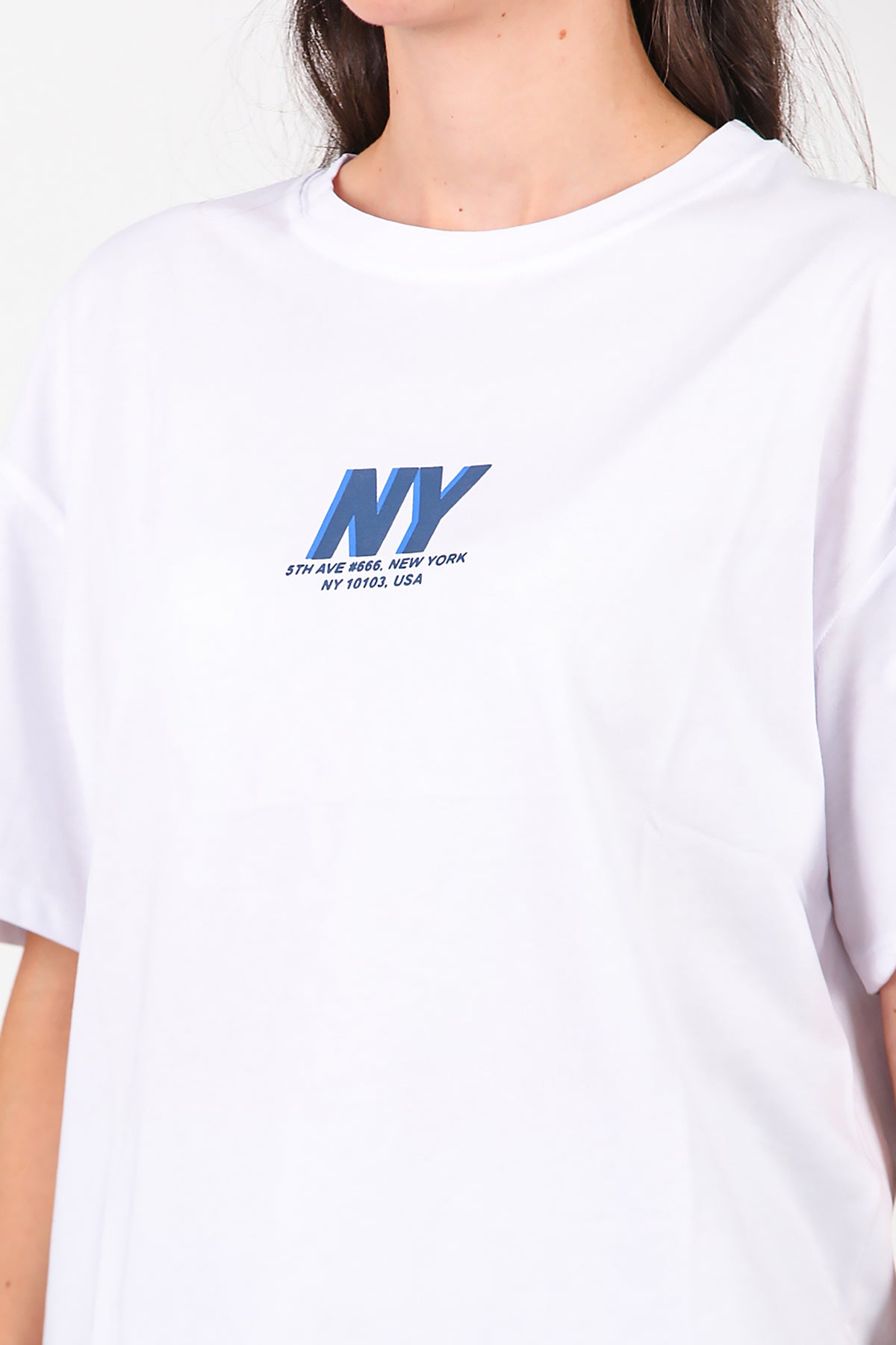 Kadın Ön Arka Baskılı T-Shirt Beyaz