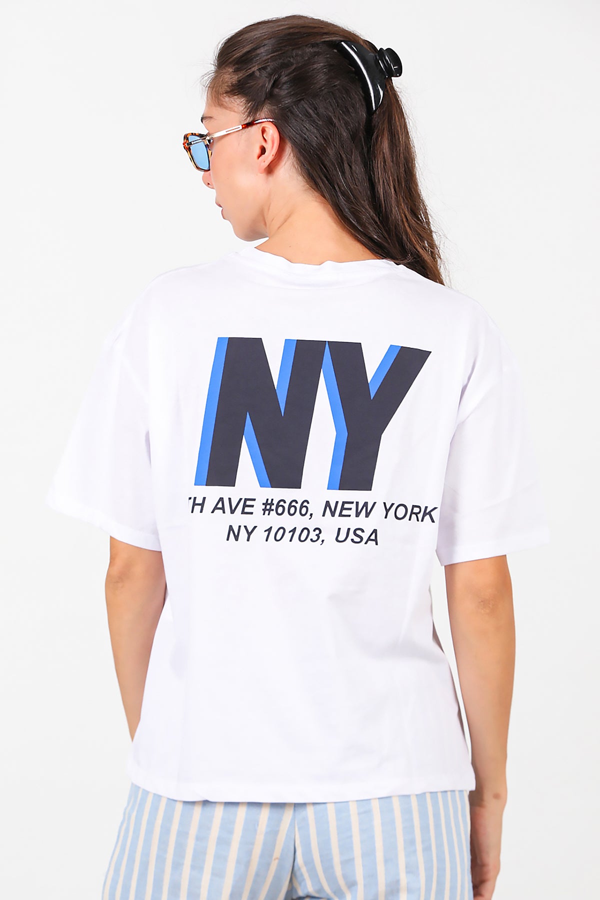 Kadın Ön Arka Baskılı T-Shirt Beyaz