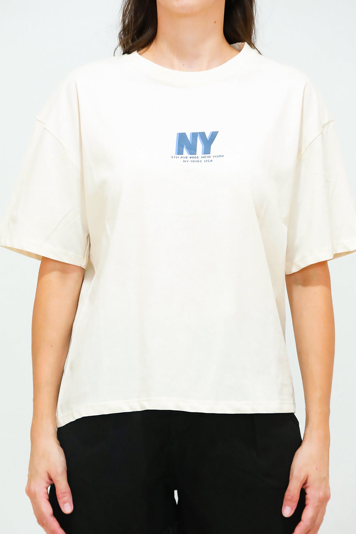 Kadın Ön Arka Baskılı T-Shirt Krem