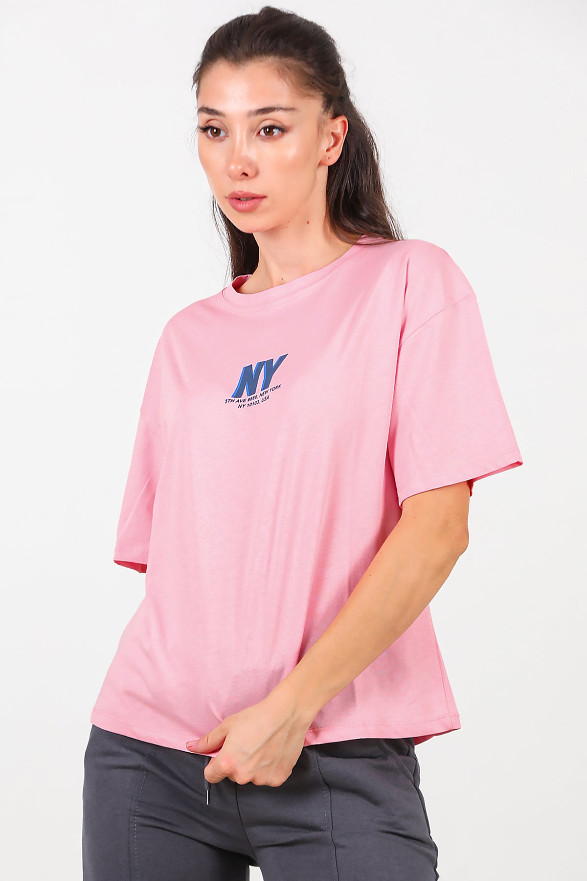 Kadın Ön Arka Baskılı T-Shirt Pembe