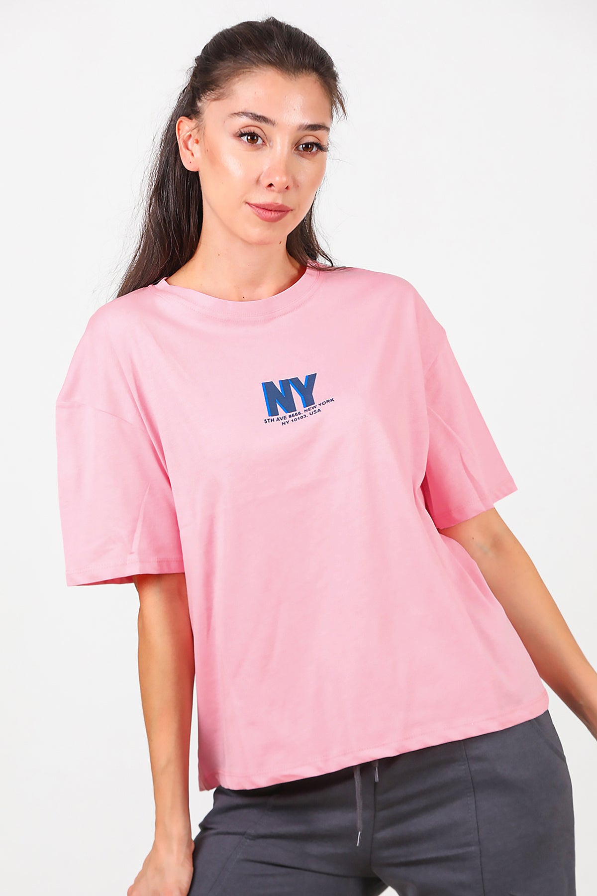 Kadın Ön Arka Baskılı T-Shirt Pembe