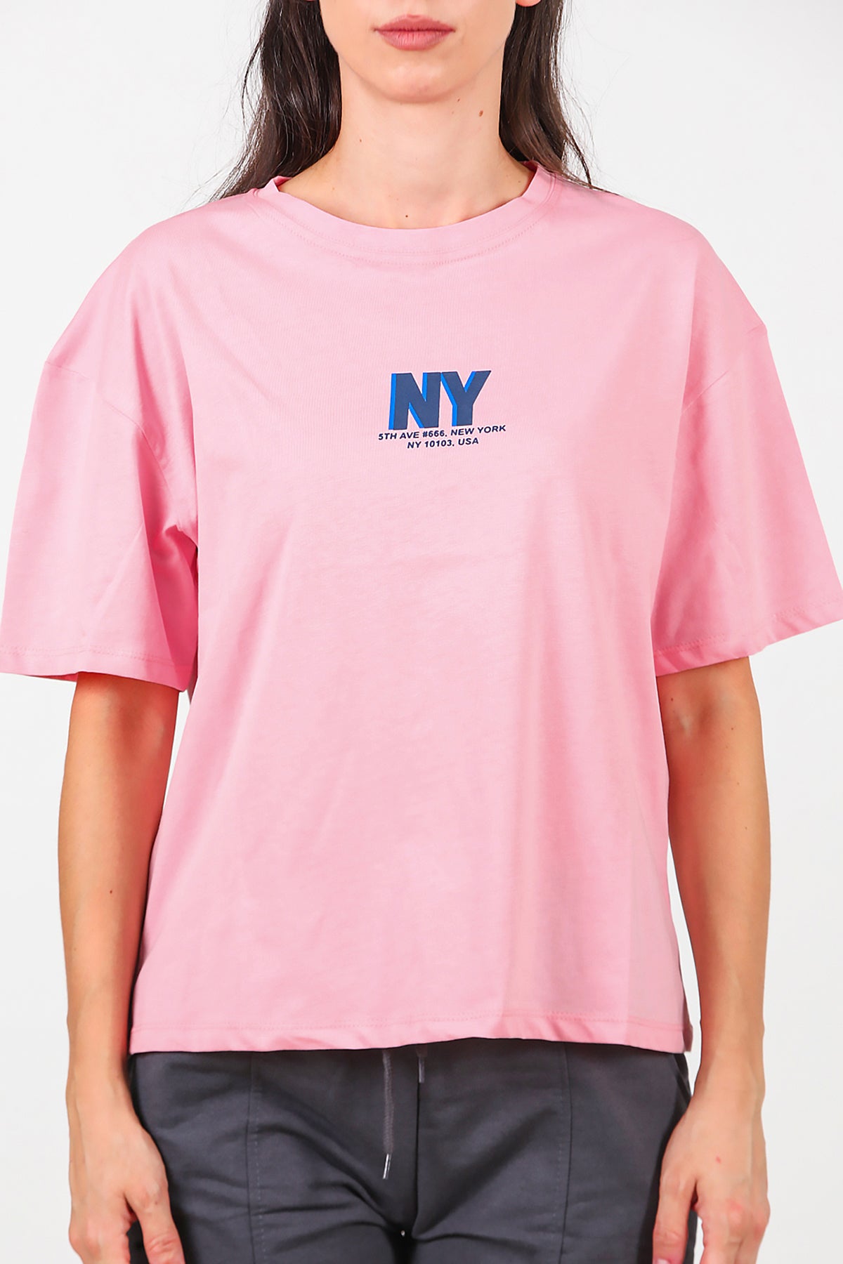 Kadın Ön Arka Baskılı T-Shirt Pembe