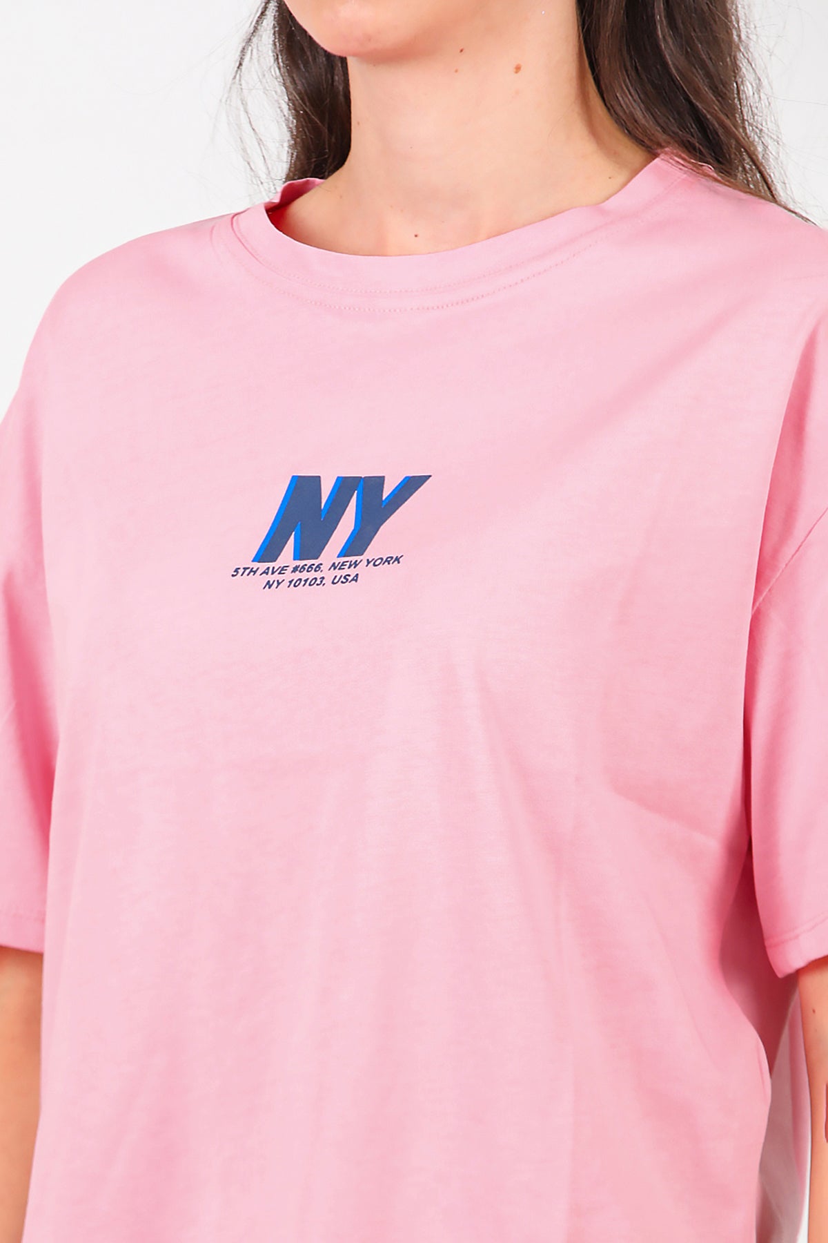 Kadın Ön Arka Baskılı T-Shirt Pembe