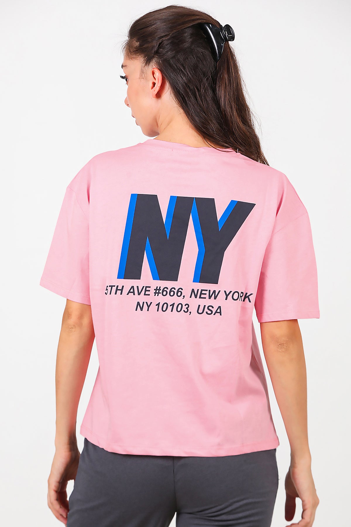 Kadın Ön Arka Baskılı T-Shirt Pembe