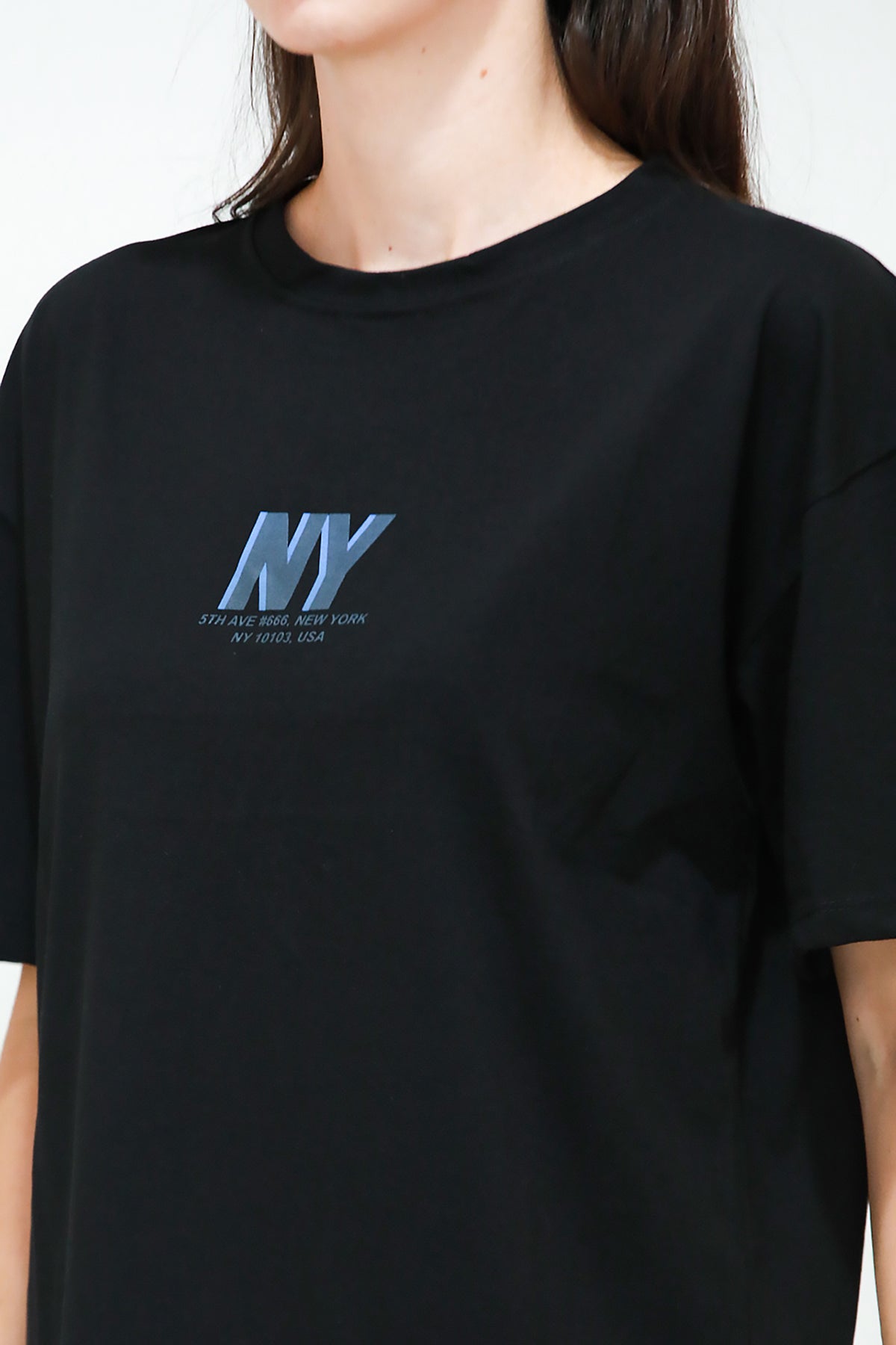 Kadın Ön Arka Baskılı T-Shirt Siyah
