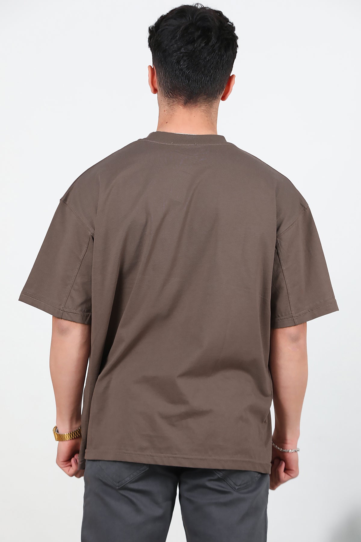 Erkek Yazılı Çimalı Oversize Tshirt Kahverengi