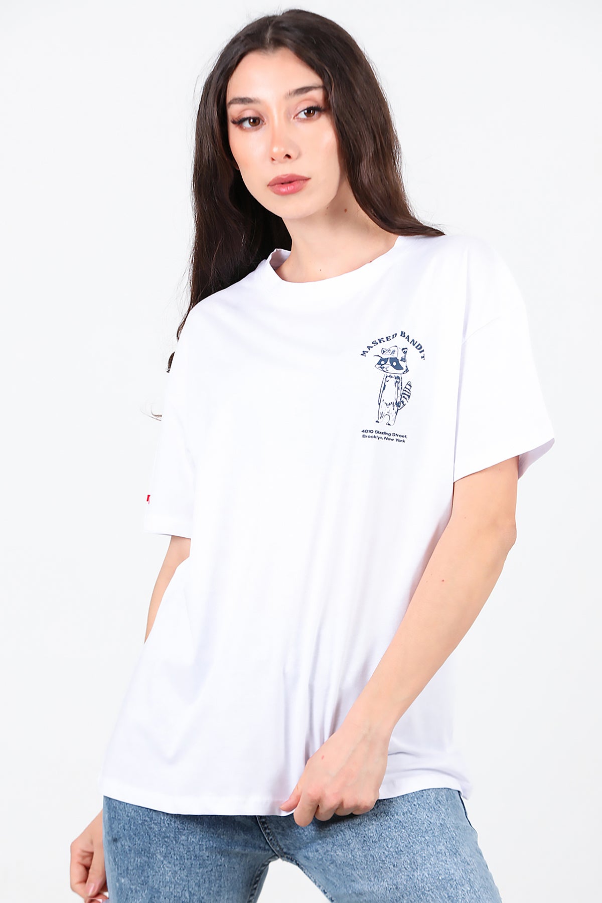Kadın Ön ve Arka Baskılı T-Shirt Ekru