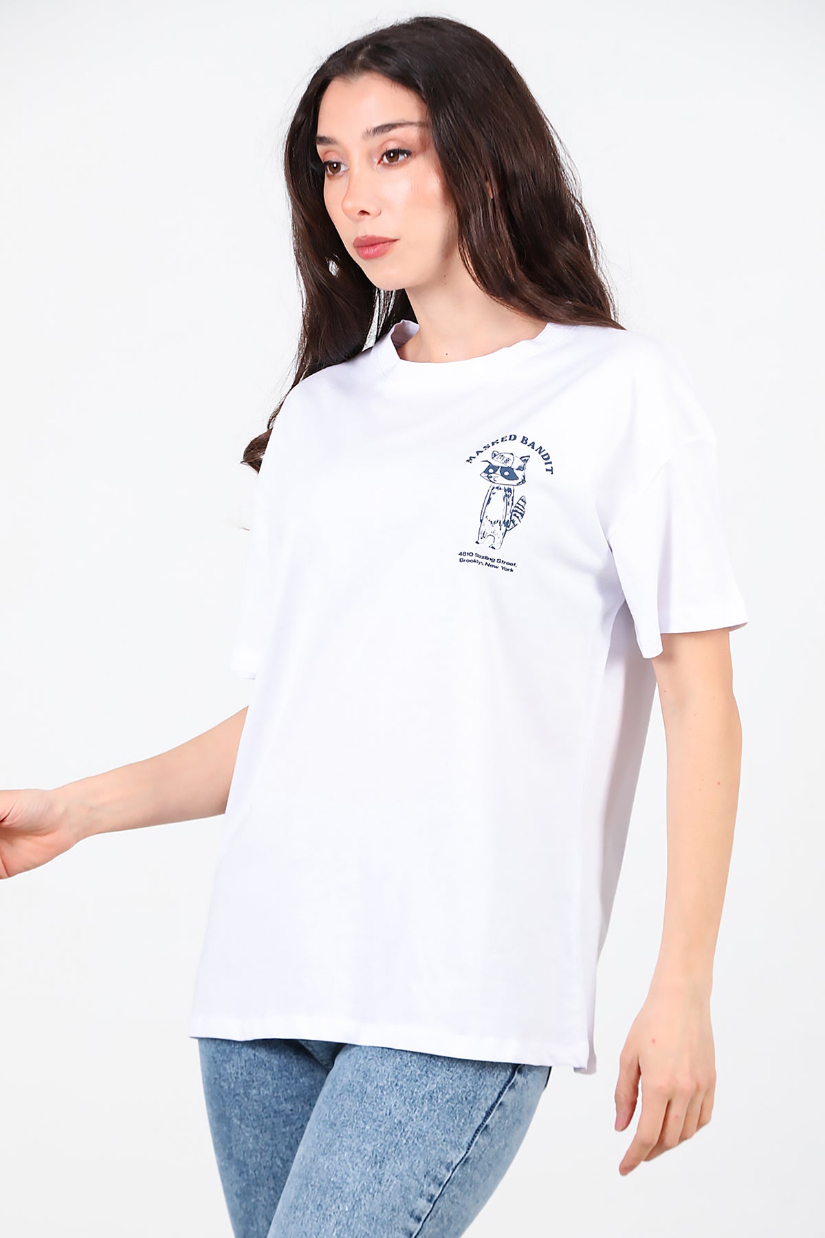 Kadın Ön ve Arka Baskılı T-Shirt Ekru