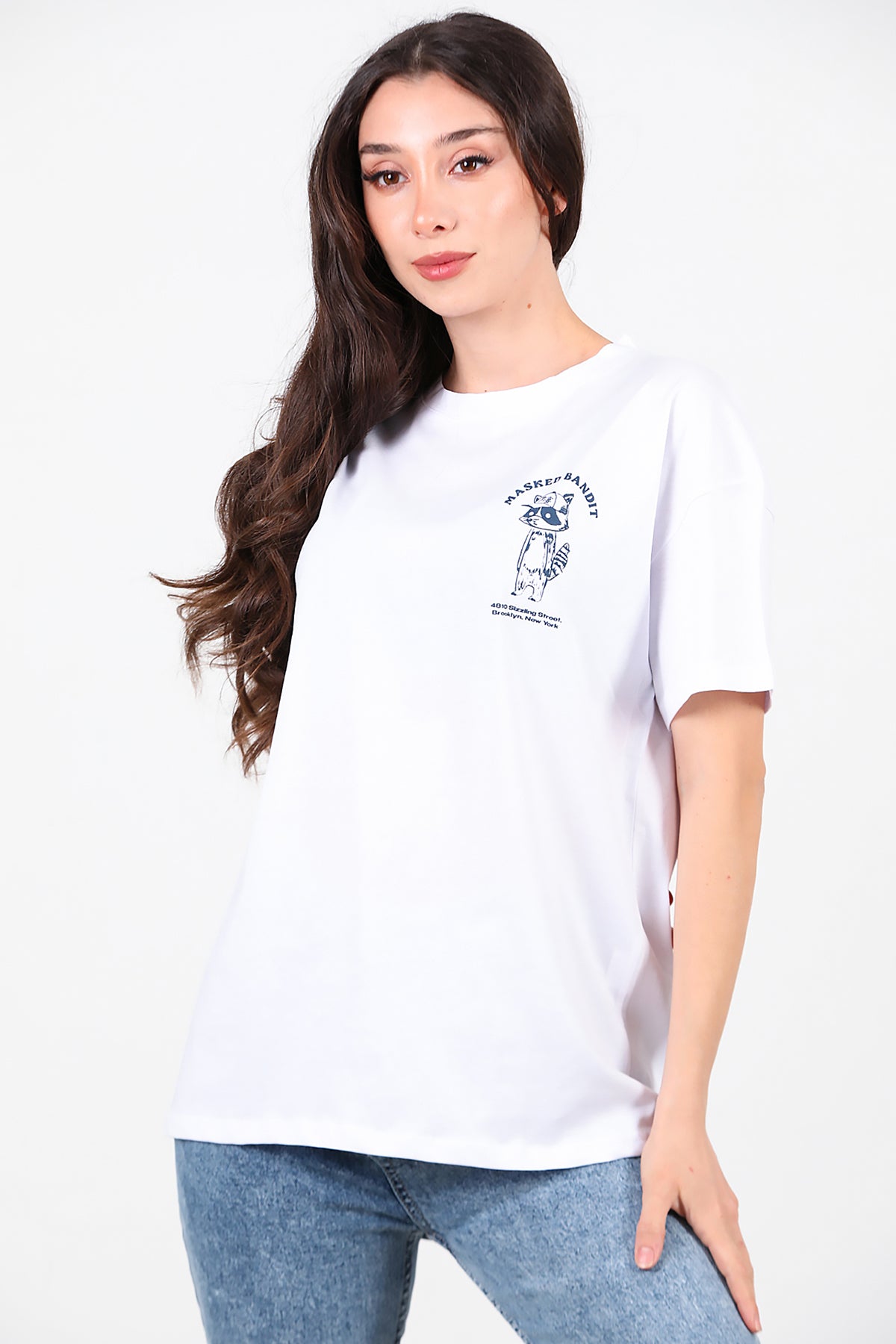 Kadın Ön ve Arka Baskılı T-Shirt Ekru