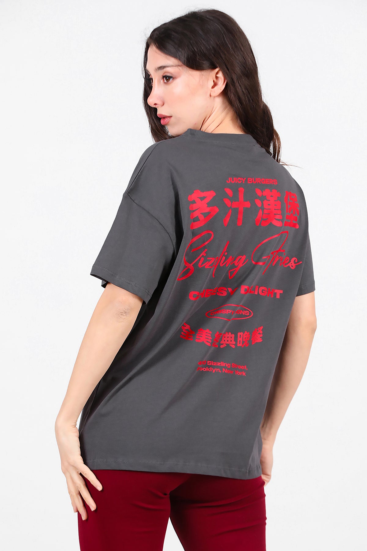 Kadın n ve Arka Baskılı T-Shirt Siyah