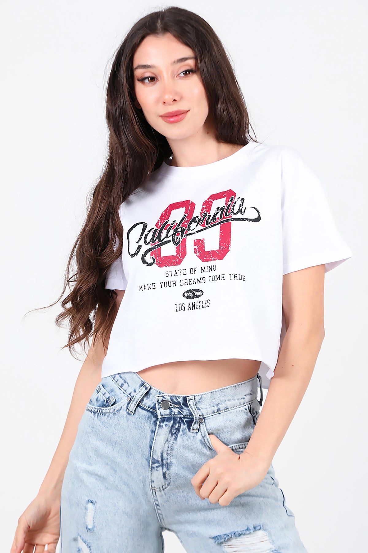 Kadın Baskılı Kısa T-Shirt Ekru