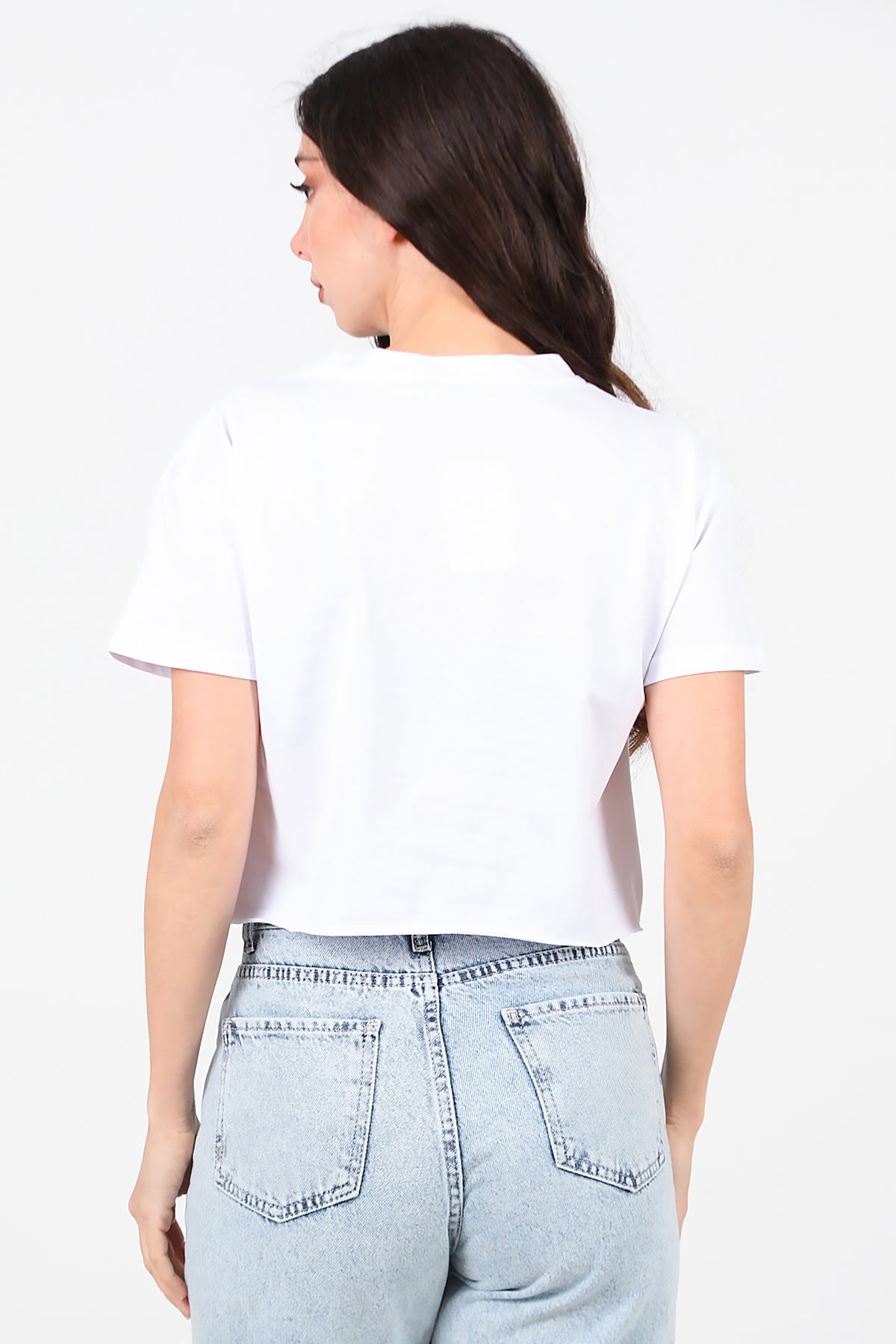 Kadın Baskılı Kısa T-Shirt Ekru