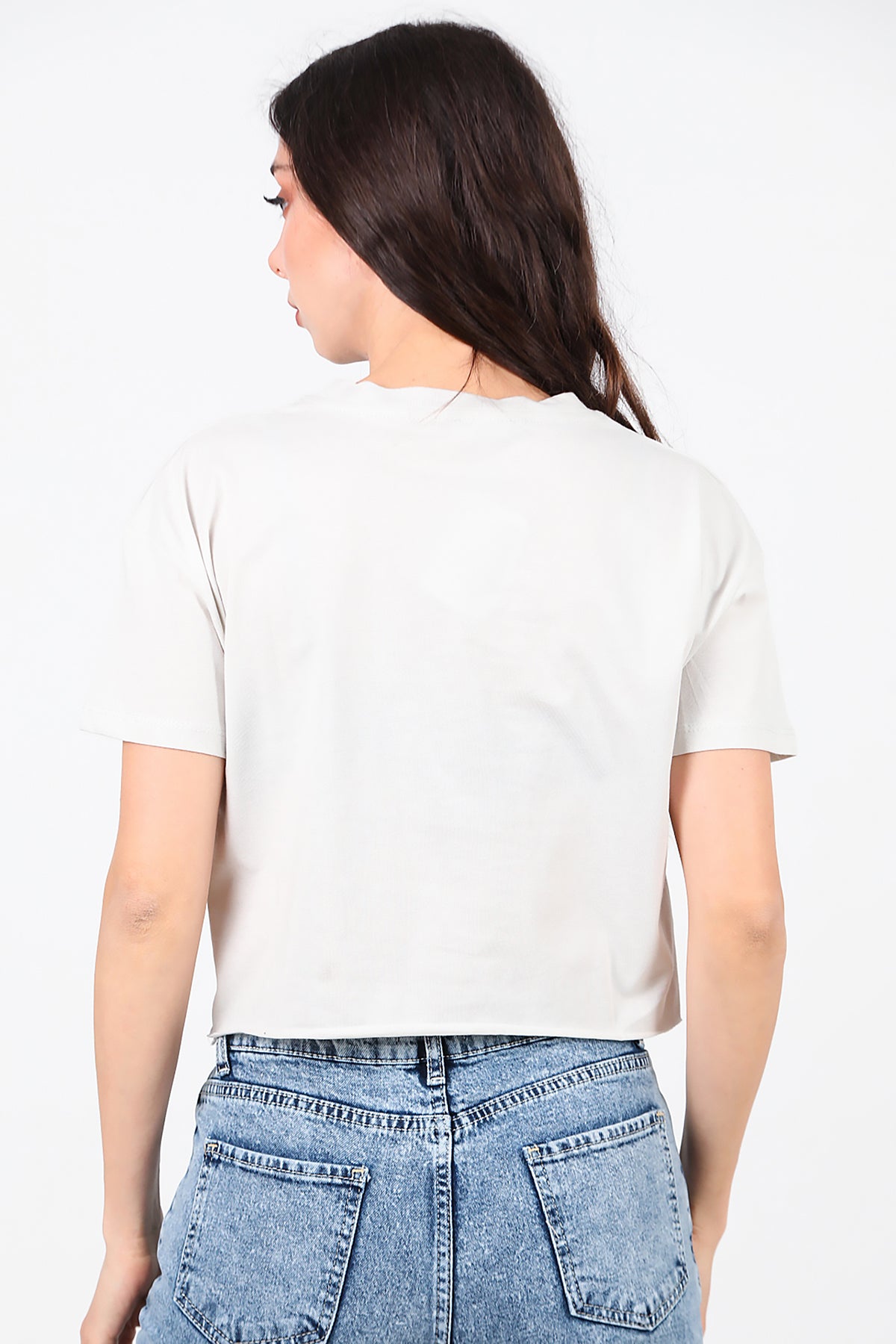 Kadın Baskılı Kısa T-Shirt Taş
