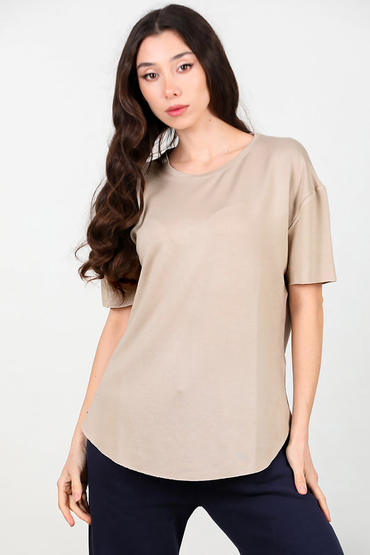 Kadın Eteği Oval Bisiklet Yaka T-shirt Taş