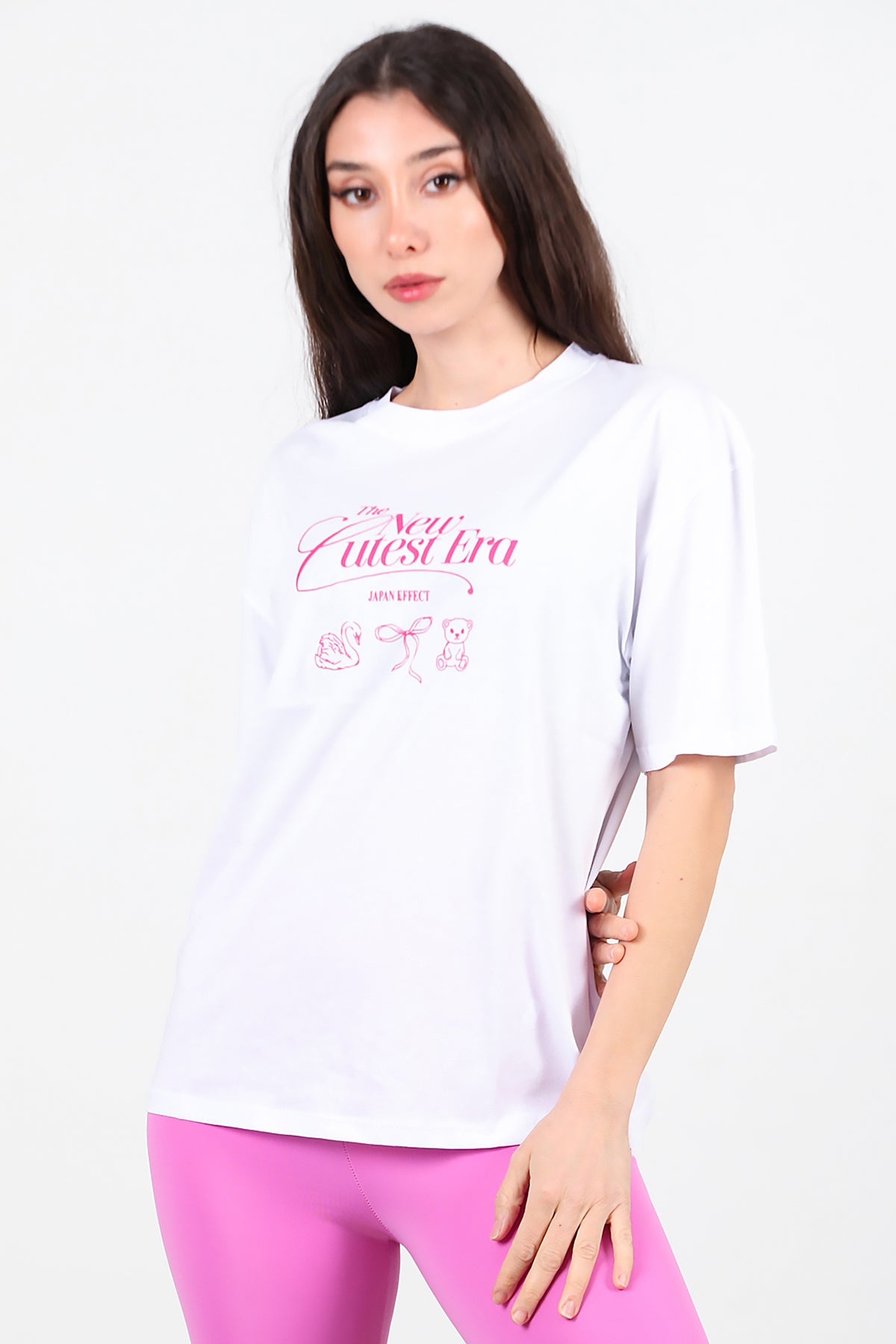 Kadın Ön-arka Baskılı T-Shirt Beyaz