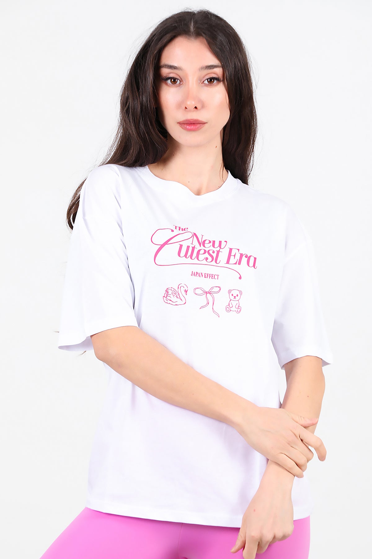 Kadın Ön-arka Baskılı T-Shirt Beyaz
