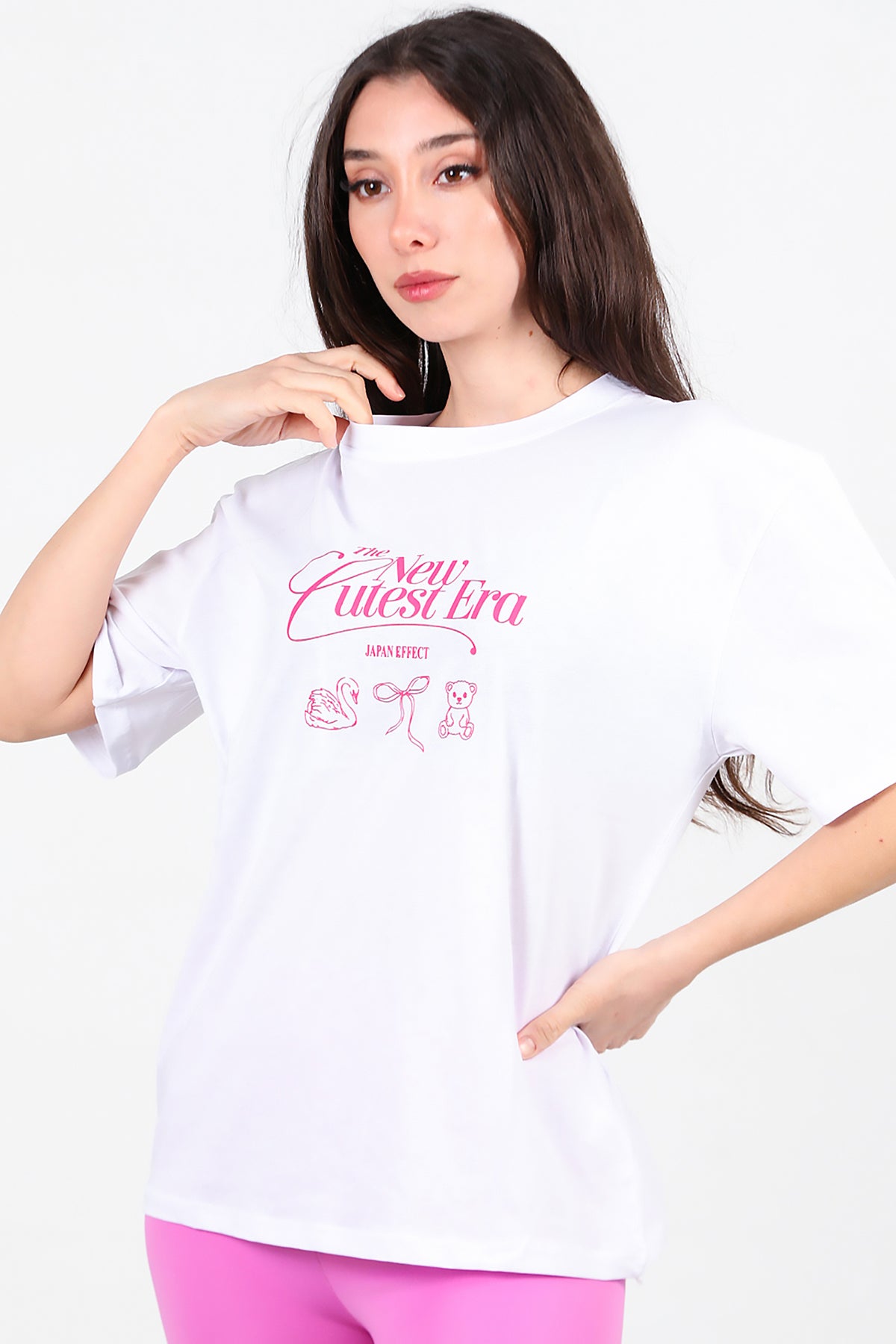 Kadın Ön-arka Baskılı T-Shirt Beyaz
