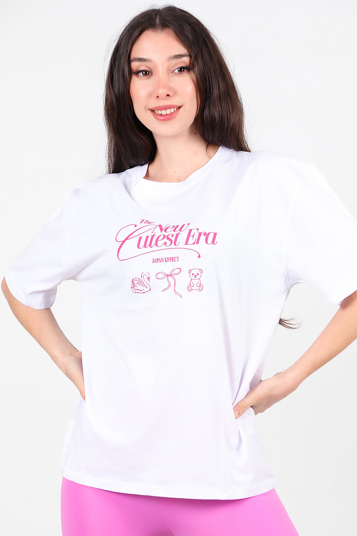 Kadın Ön-arka Baskılı T-Shirt Beyaz