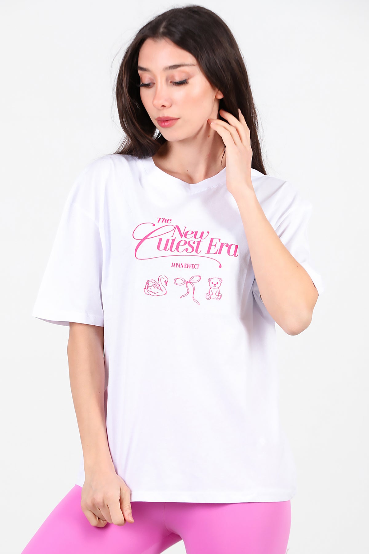Kadın Ön-arka Baskılı T-Shirt Beyaz