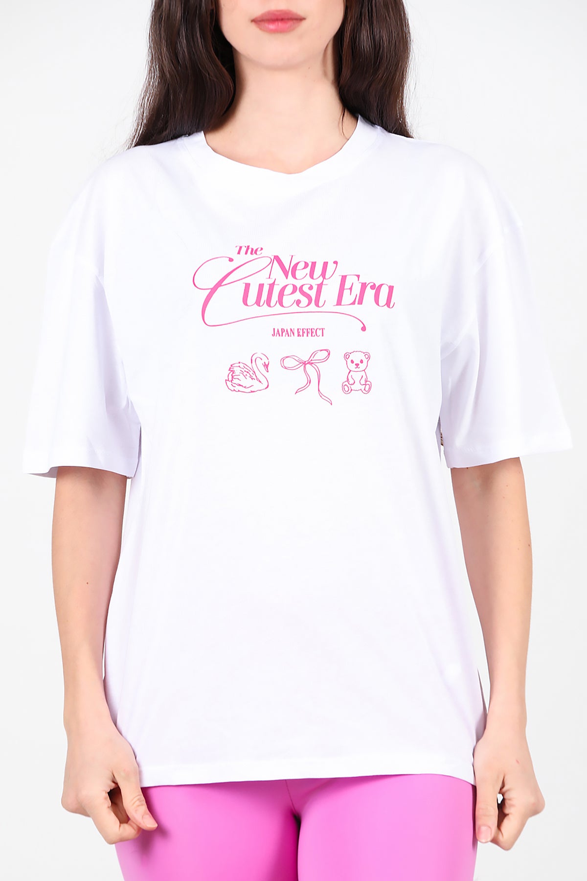 Kadın Ön-arka Baskılı T-Shirt Beyaz