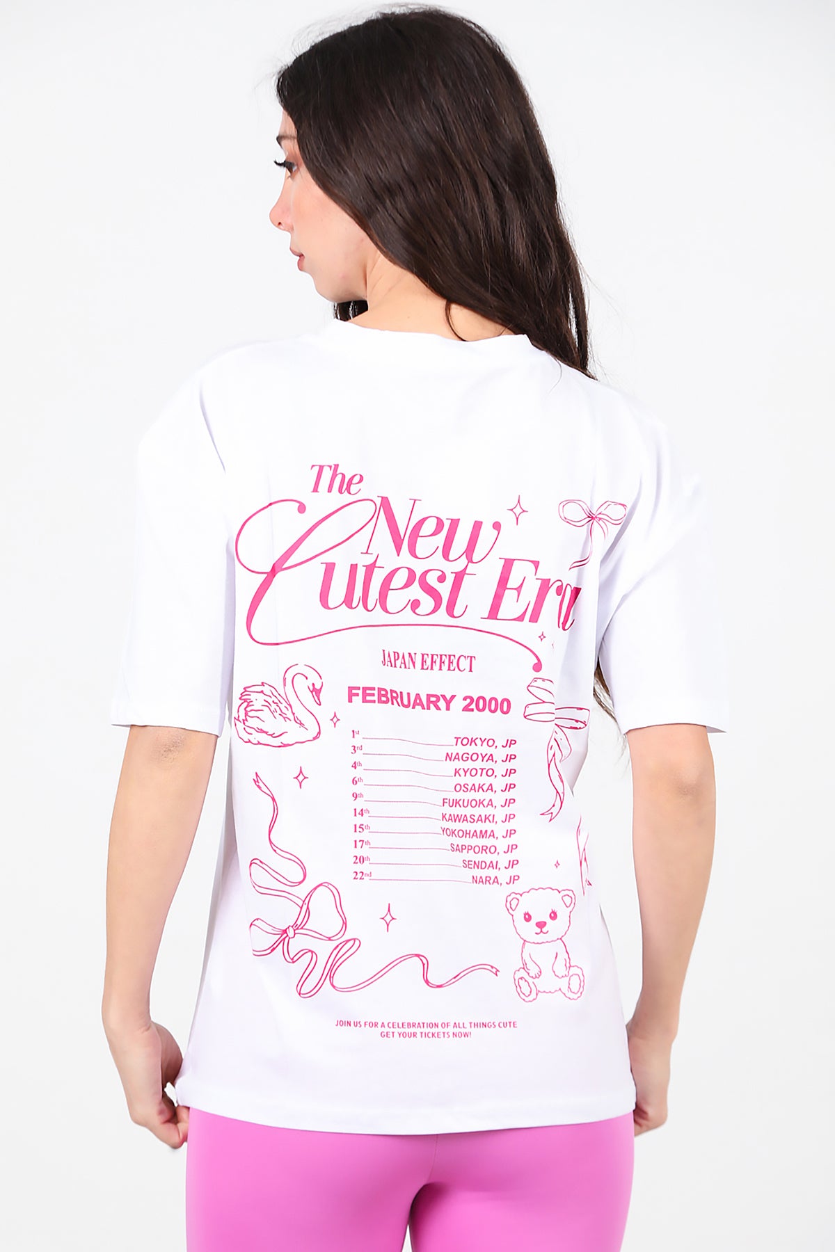 Kadın Ön-arka Baskılı T-Shirt Beyaz