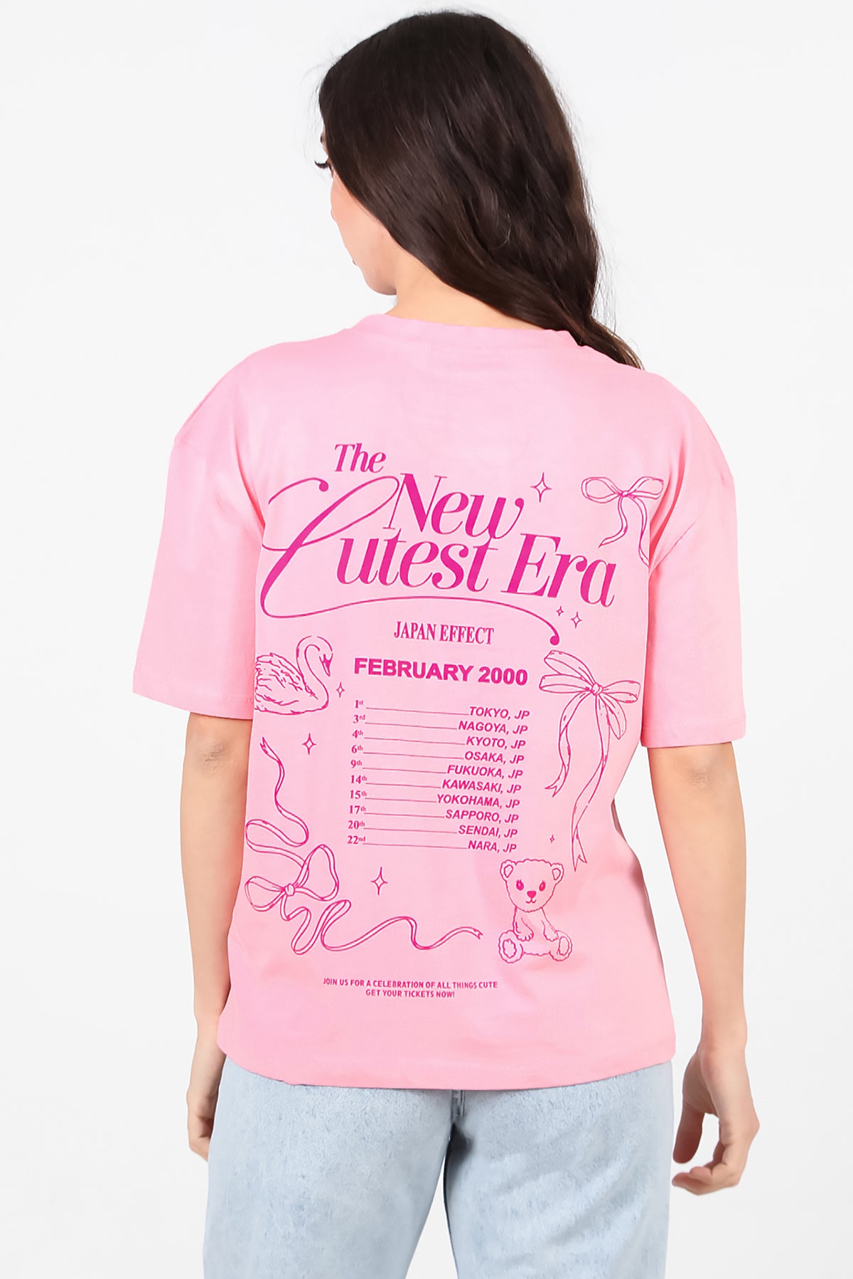 Kadın Ön-arka Baskılı T-Shirt Pembe