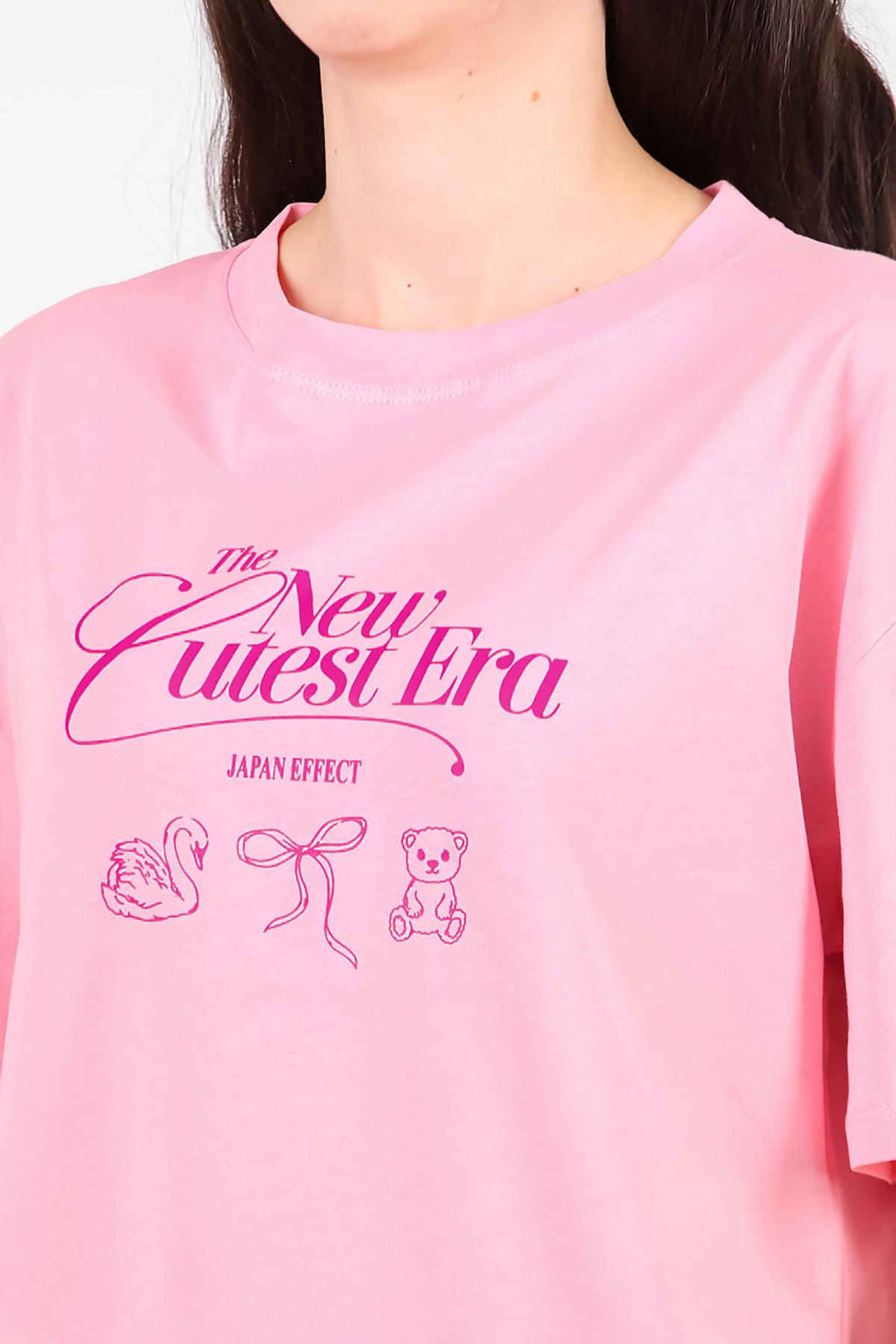 Kadın Ön-arka Baskılı T-Shirt Pembe