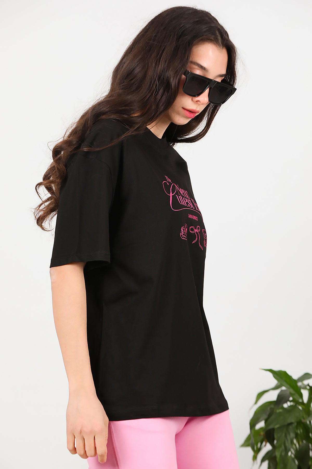 Kadın Ön-arka Baskılı T-Shirt Siyah