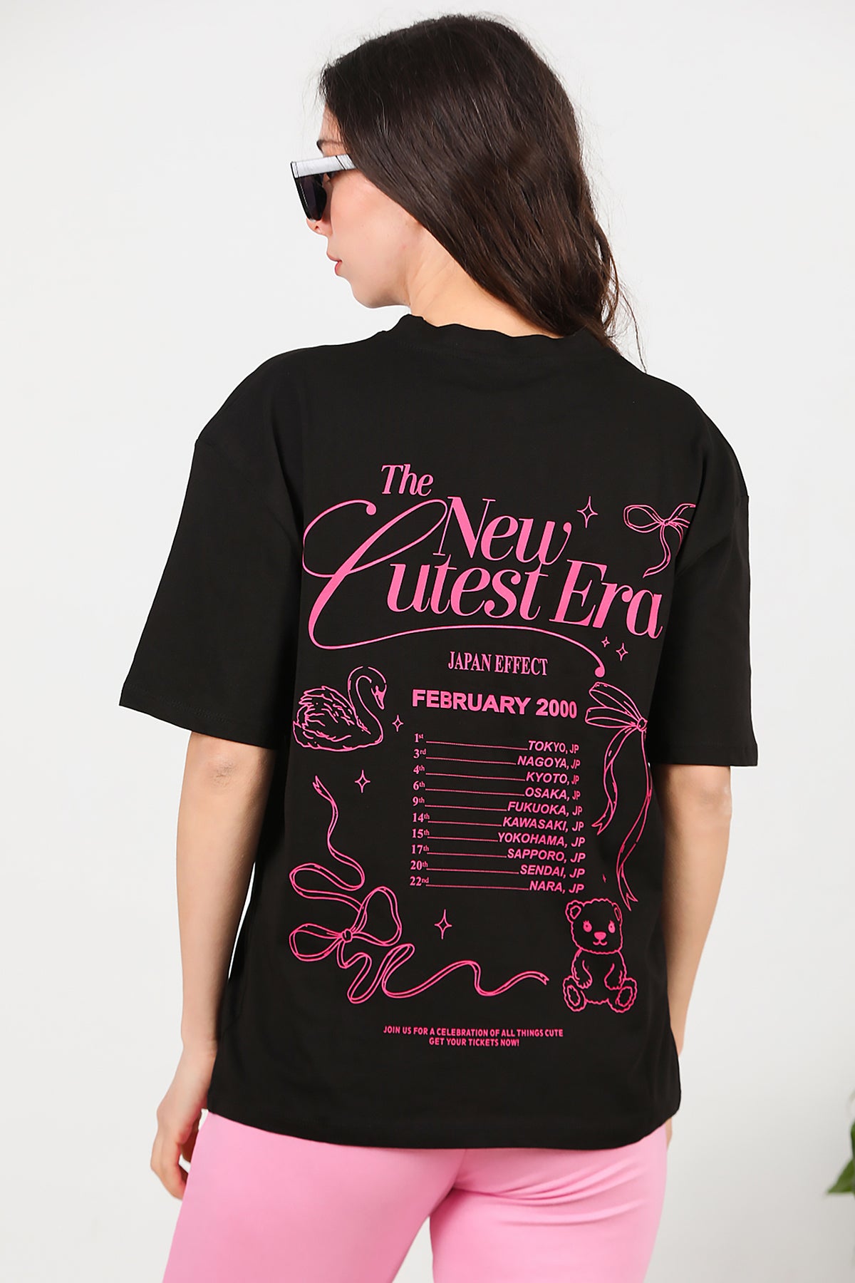 Kadın Ön-arka Baskılı T-Shirt Siyah