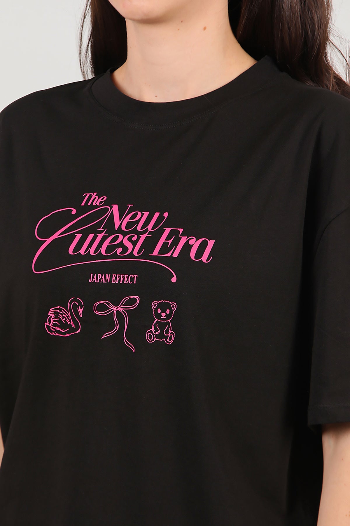Kadın Ön-arka Baskılı T-Shirt Siyah
