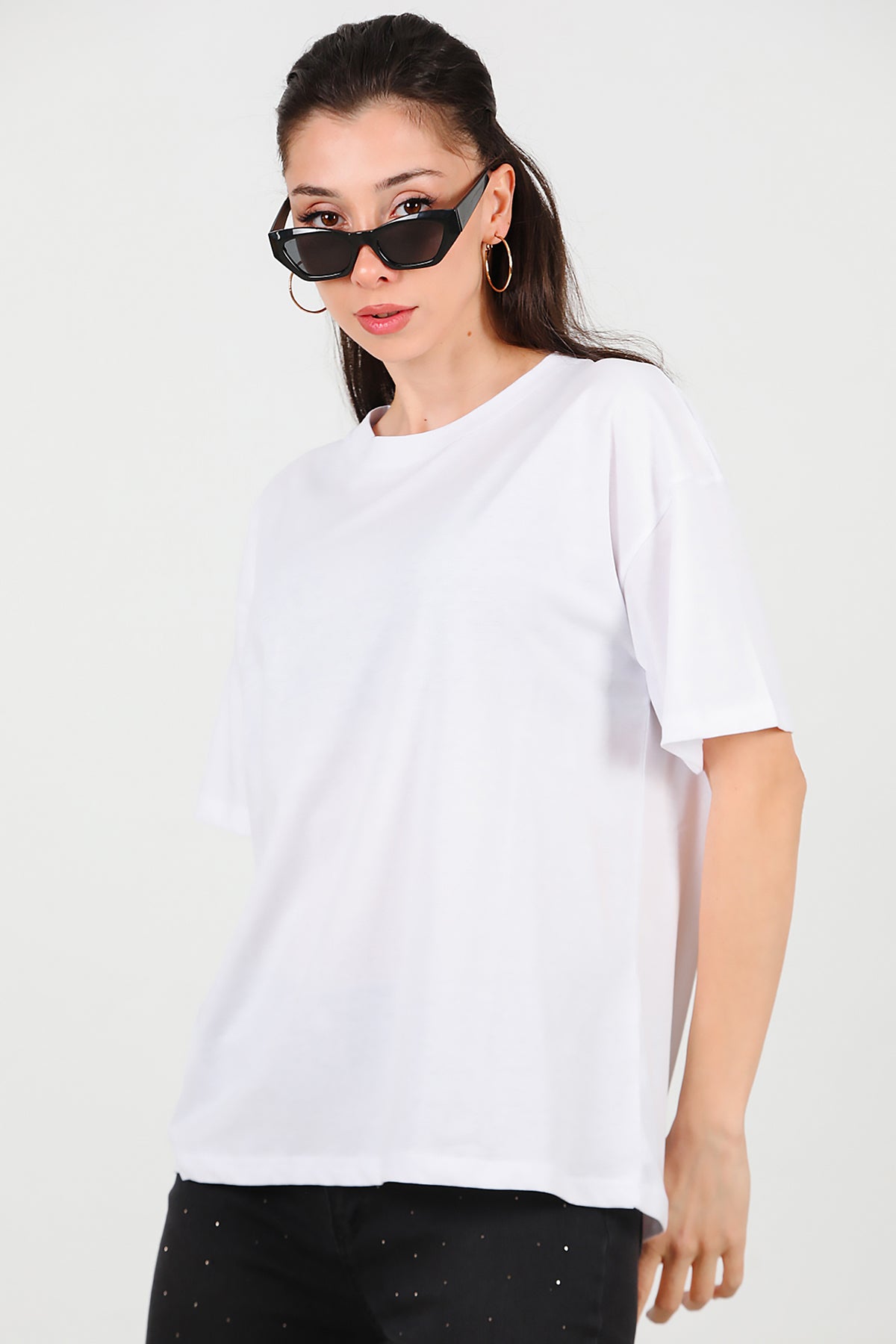 Kadın Oversize T-shirt Ekru