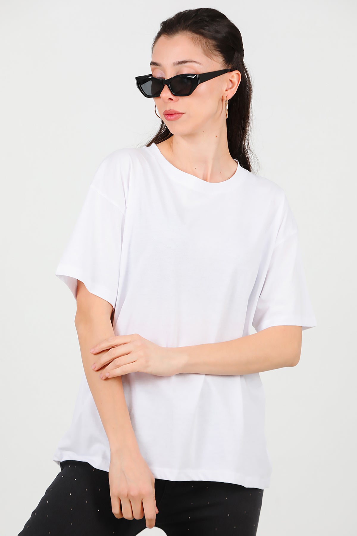 Kadın Oversize T-shirt Ekru