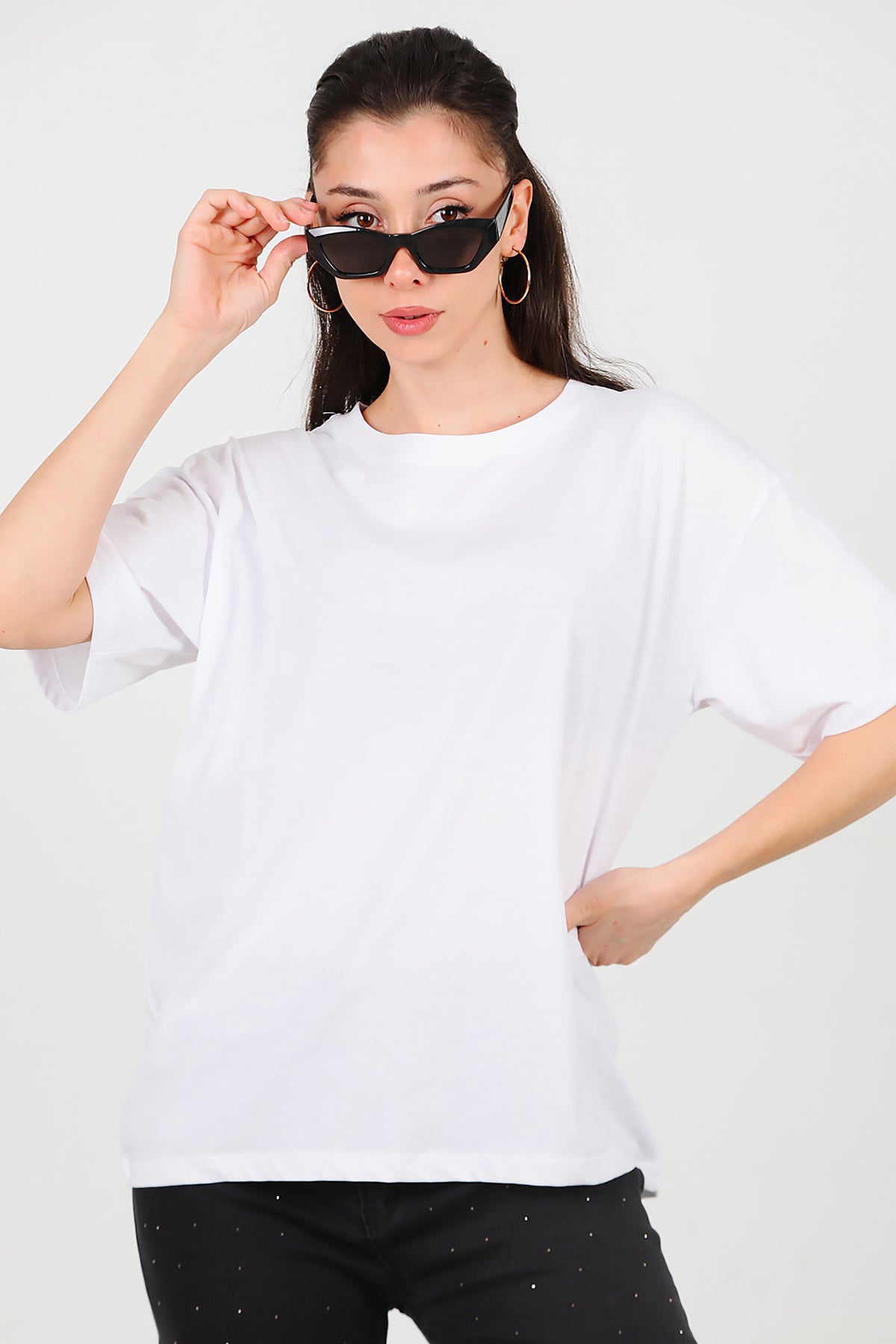 Kadın Oversize T-shirt Ekru
