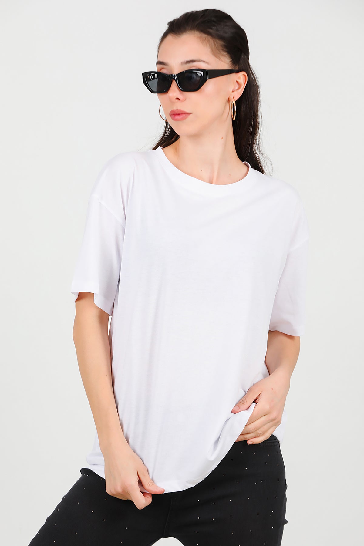 Kadın Oversize T-shirt Ekru