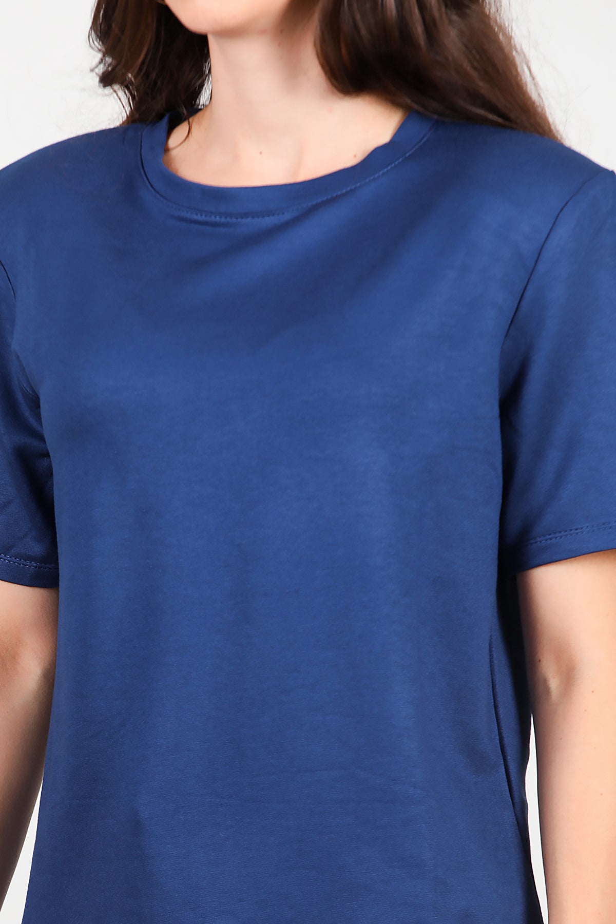 Kadın Bisiklet Yaka Vatkalı T-shirt Lacivert