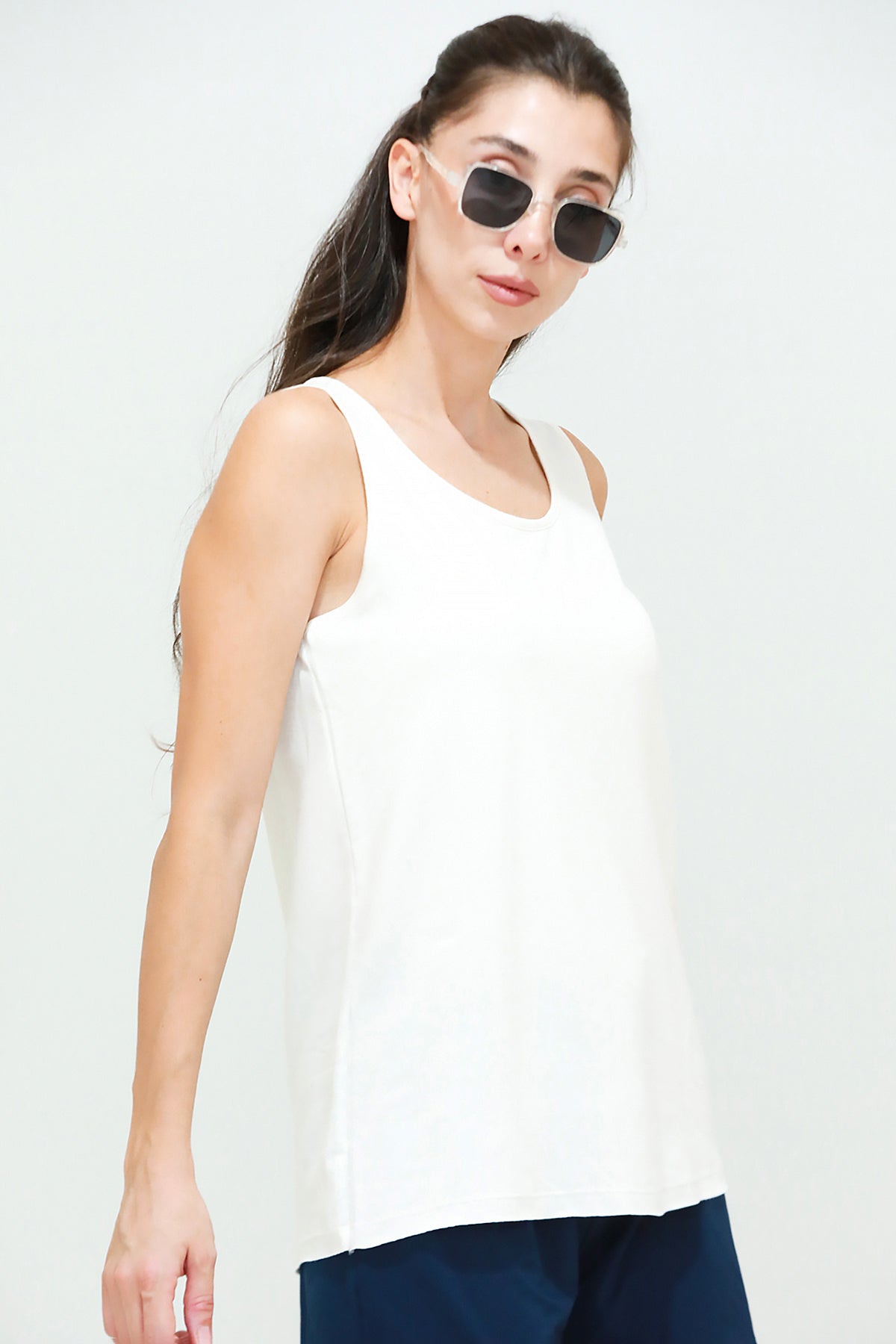 Kadın Kalın Askılı T-Shirt Ekru