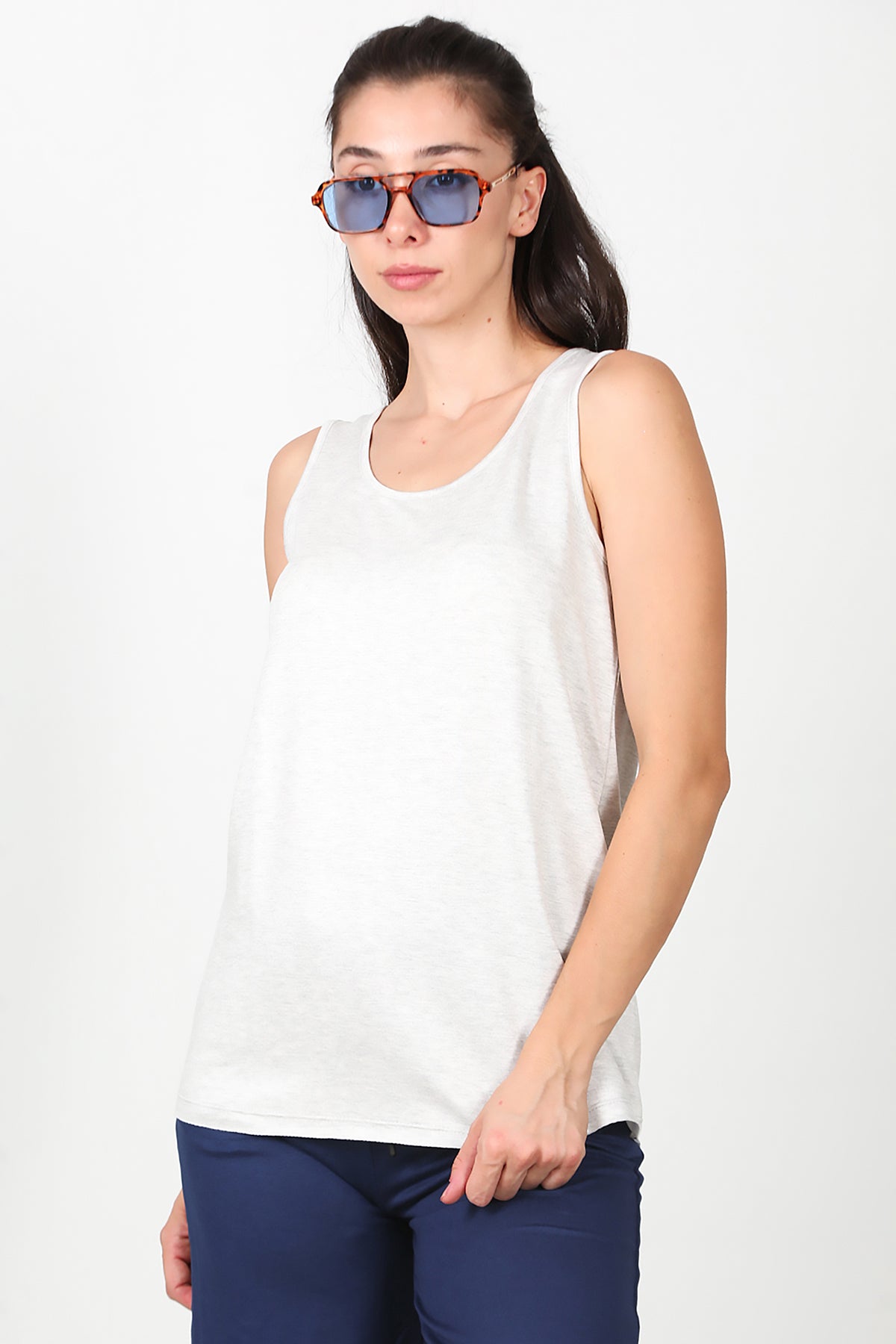 Kadın Kalın Askılı T-Shirt Gri