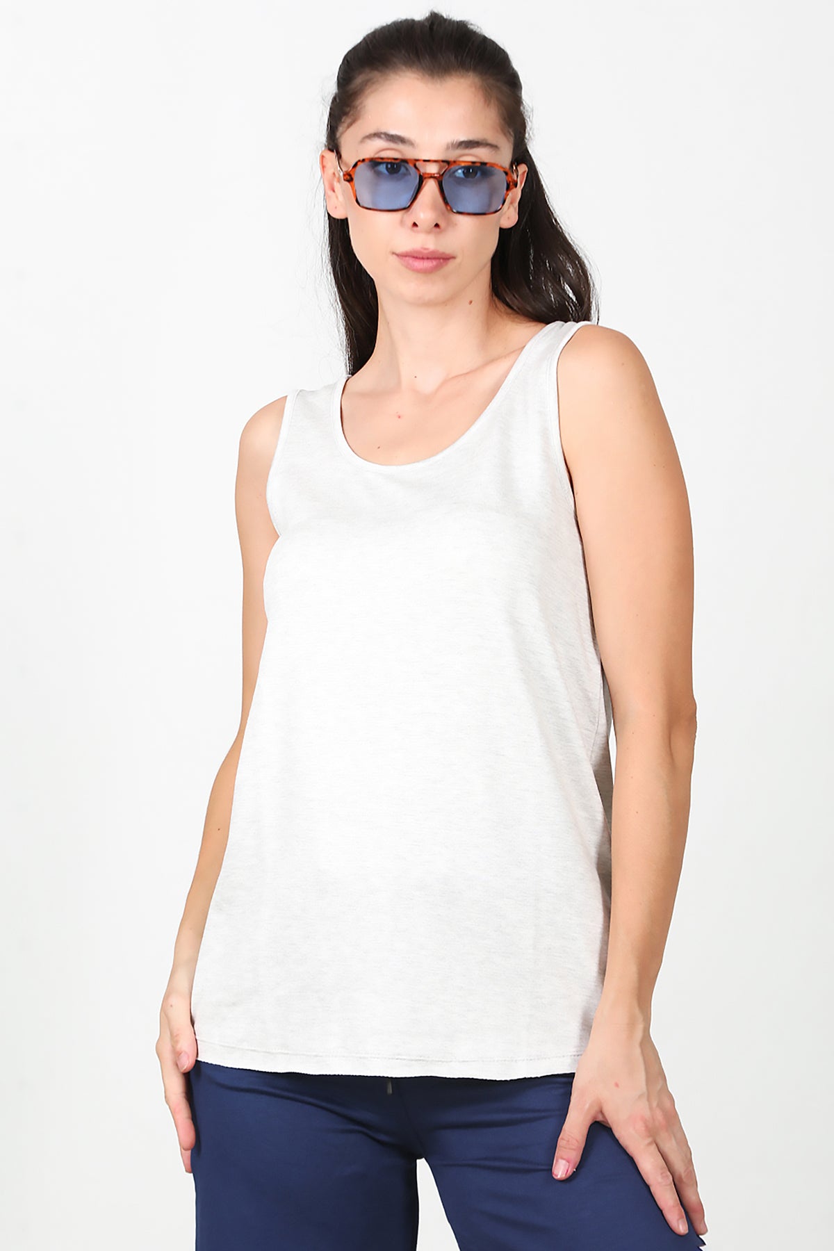 Kadın Kalın Askılı T-Shirt Gri