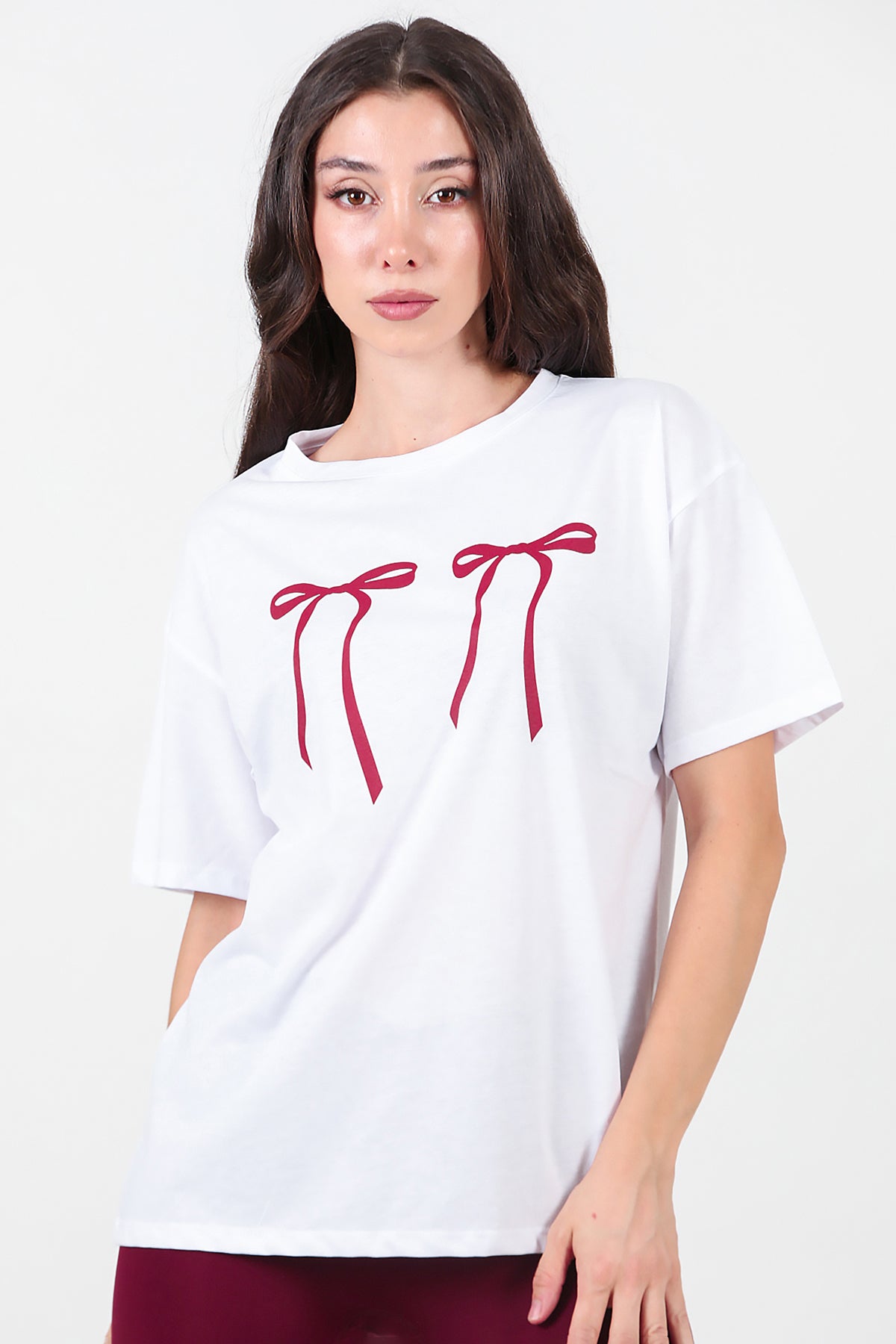 Kadın Baskılı Oversize T-shirt Beyaz