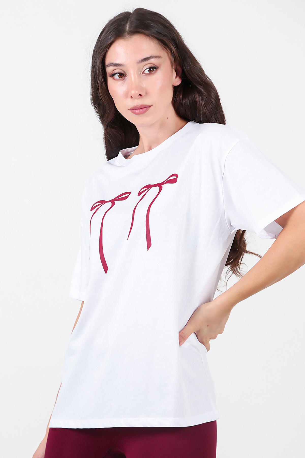Kadın Baskılı Oversize T-shirt Beyaz