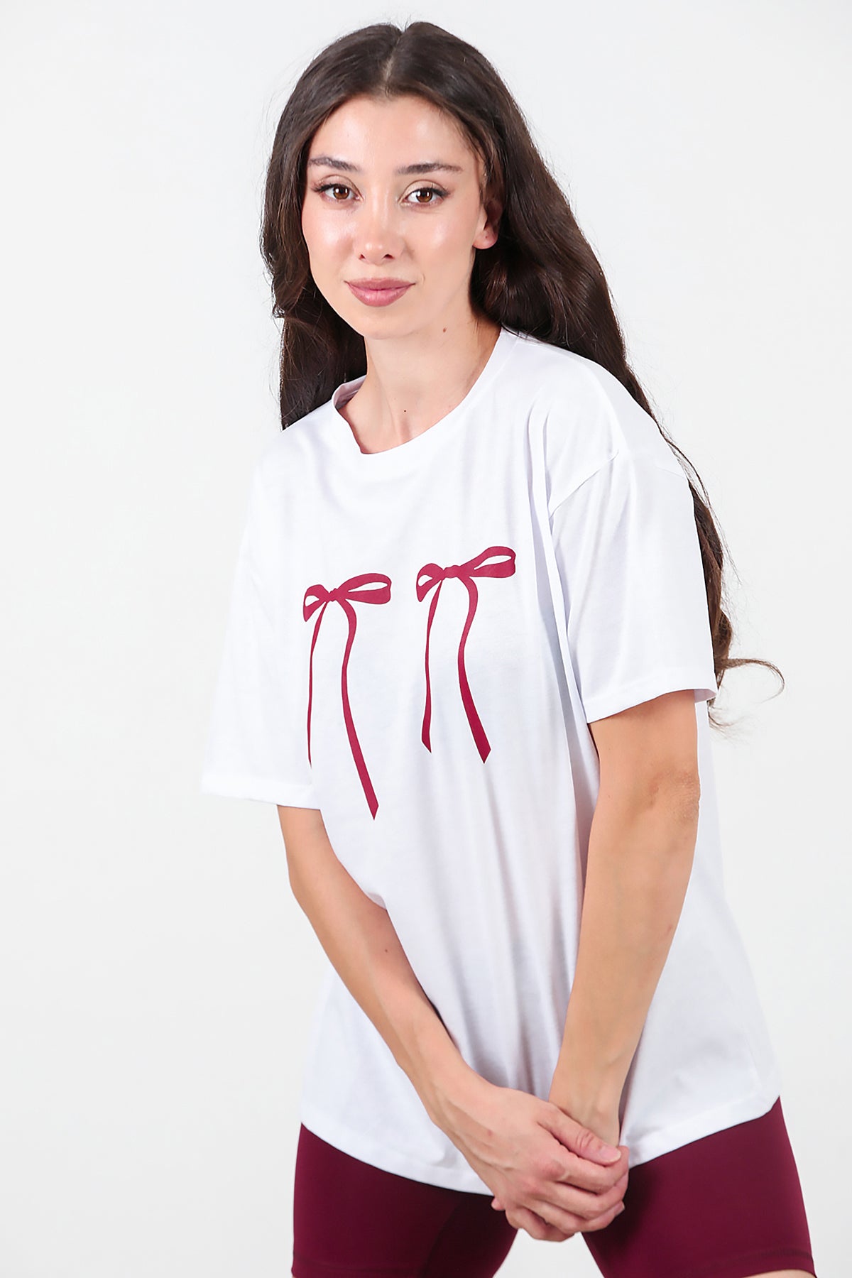Kadın Baskılı Oversize T-shirt Beyaz