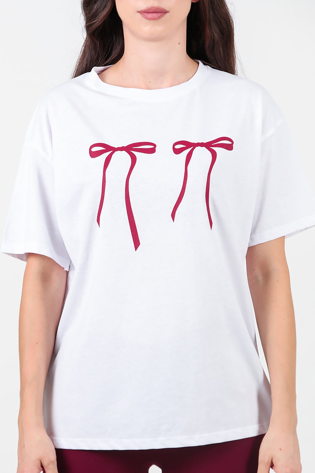Kadın Baskılı Oversize T-shirt Beyaz