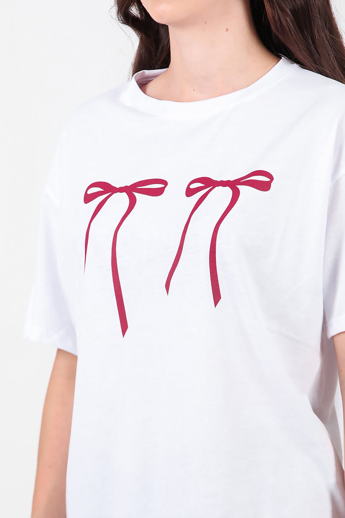 Kadın Baskılı Oversize T-shirt Beyaz
