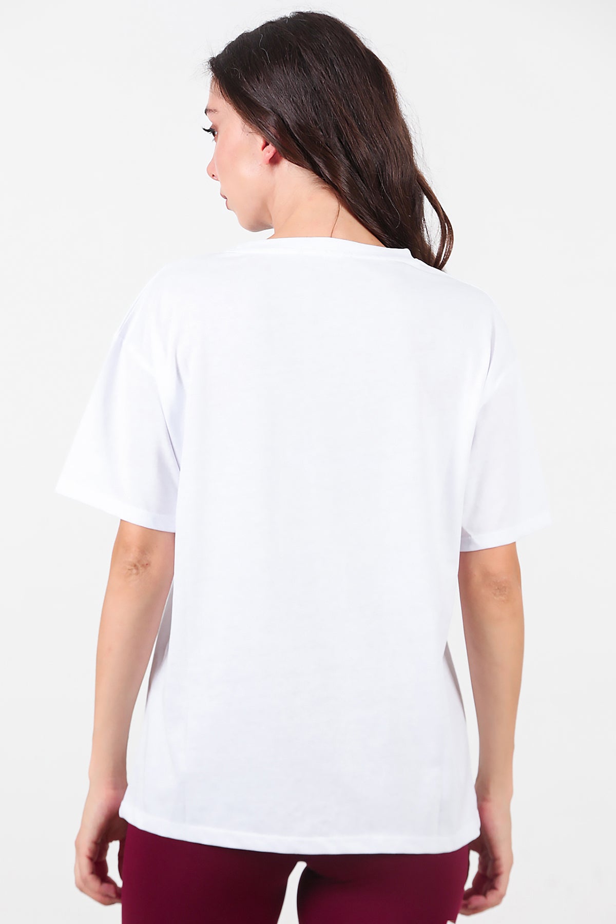 Kadın Baskılı Oversize T-shirt Beyaz