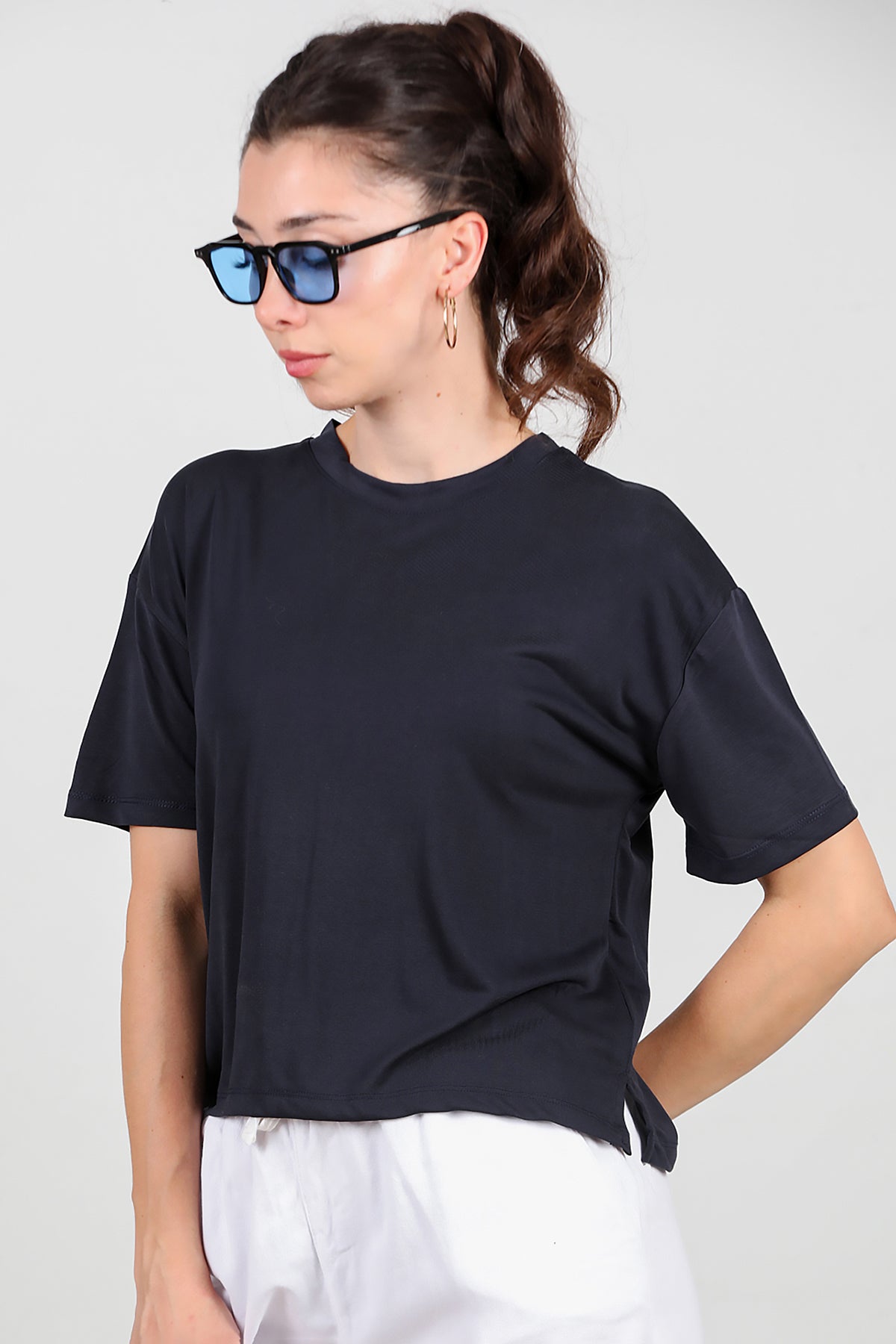 Kadın Önü Kısa Arkası Uzun T-Shirt Lacivert