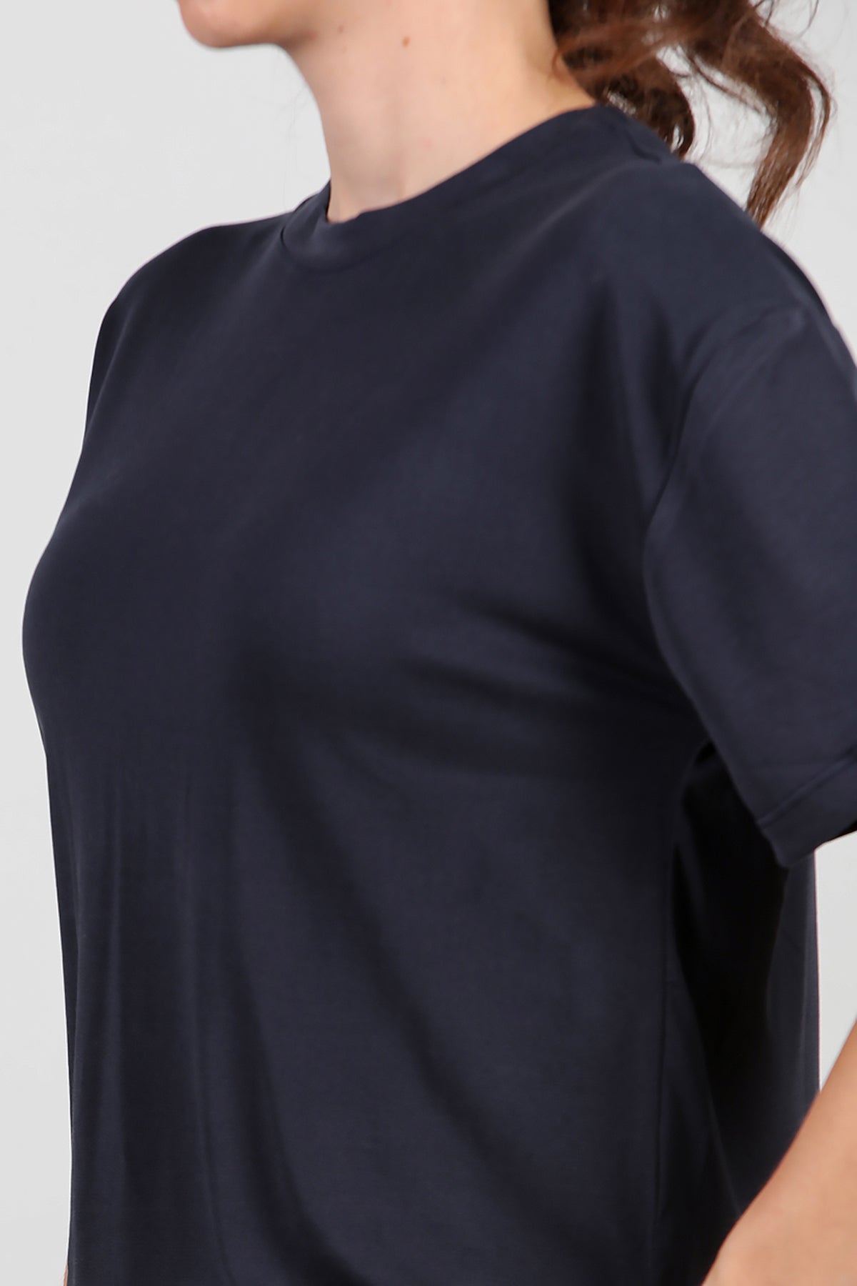 Kadın Önü Kısa Arkası Uzun T-Shirt Lacivert