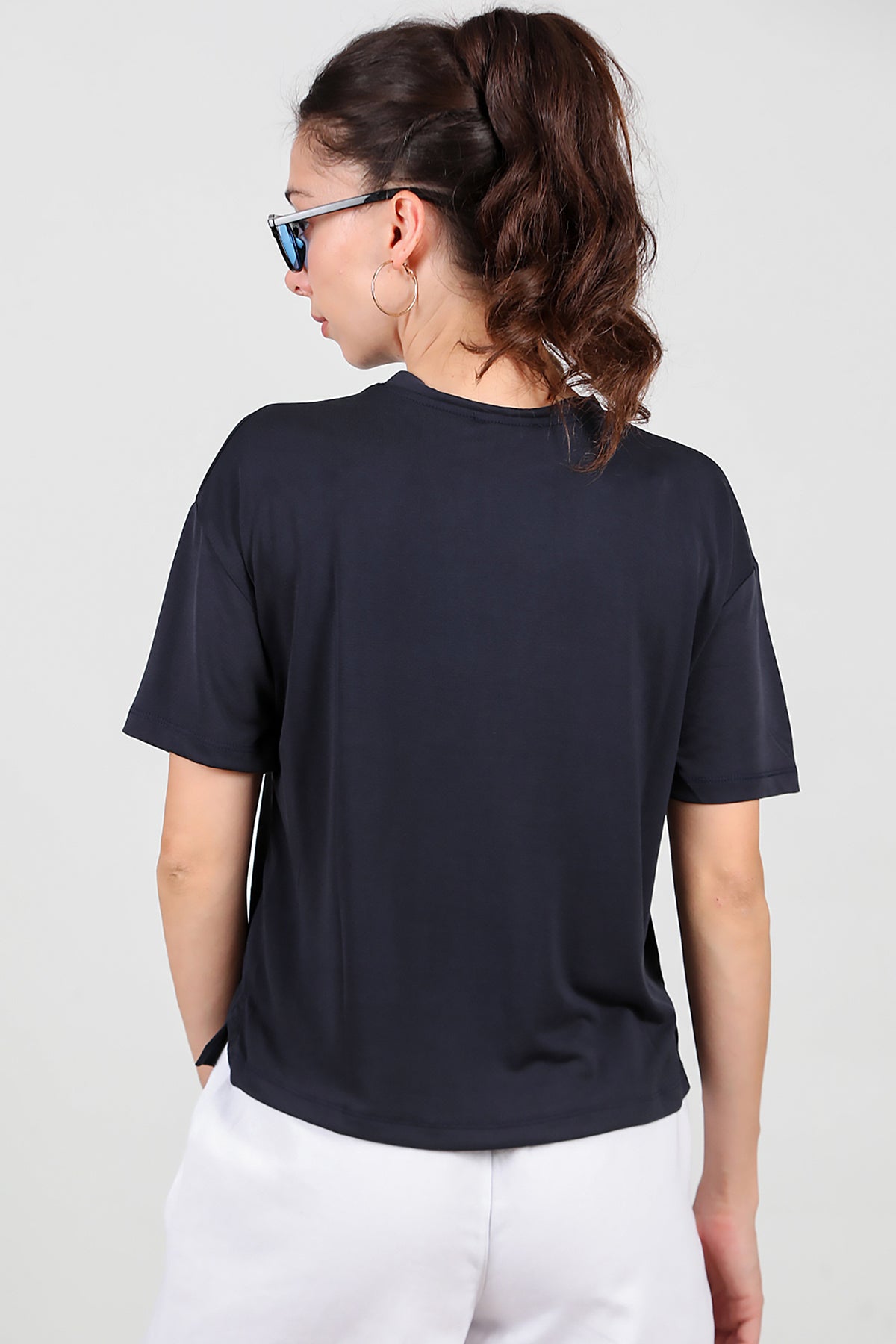 Kadın Önü Kısa Arkası Uzun T-Shirt Lacivert
