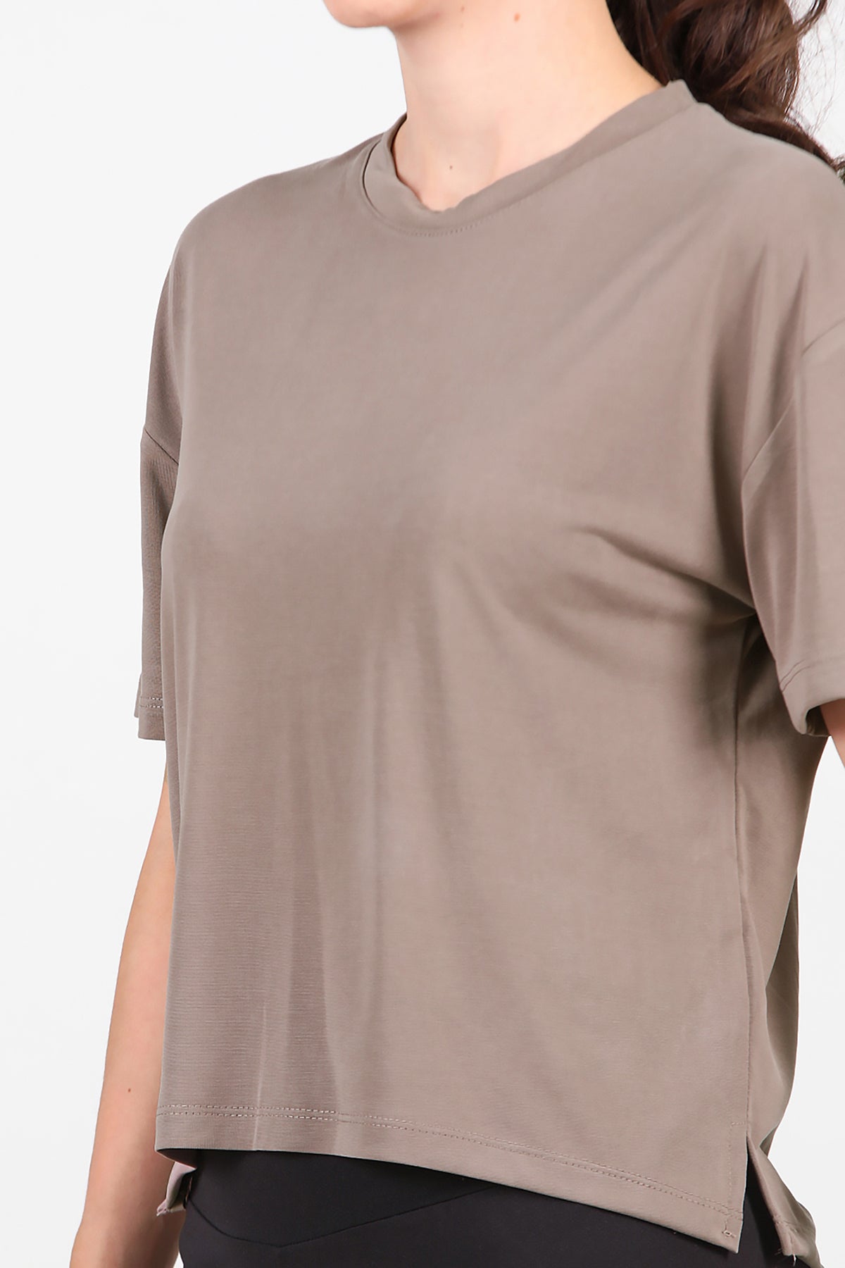 Kadın Önü Kısa Arkası Uzun T-Shirt Vizon