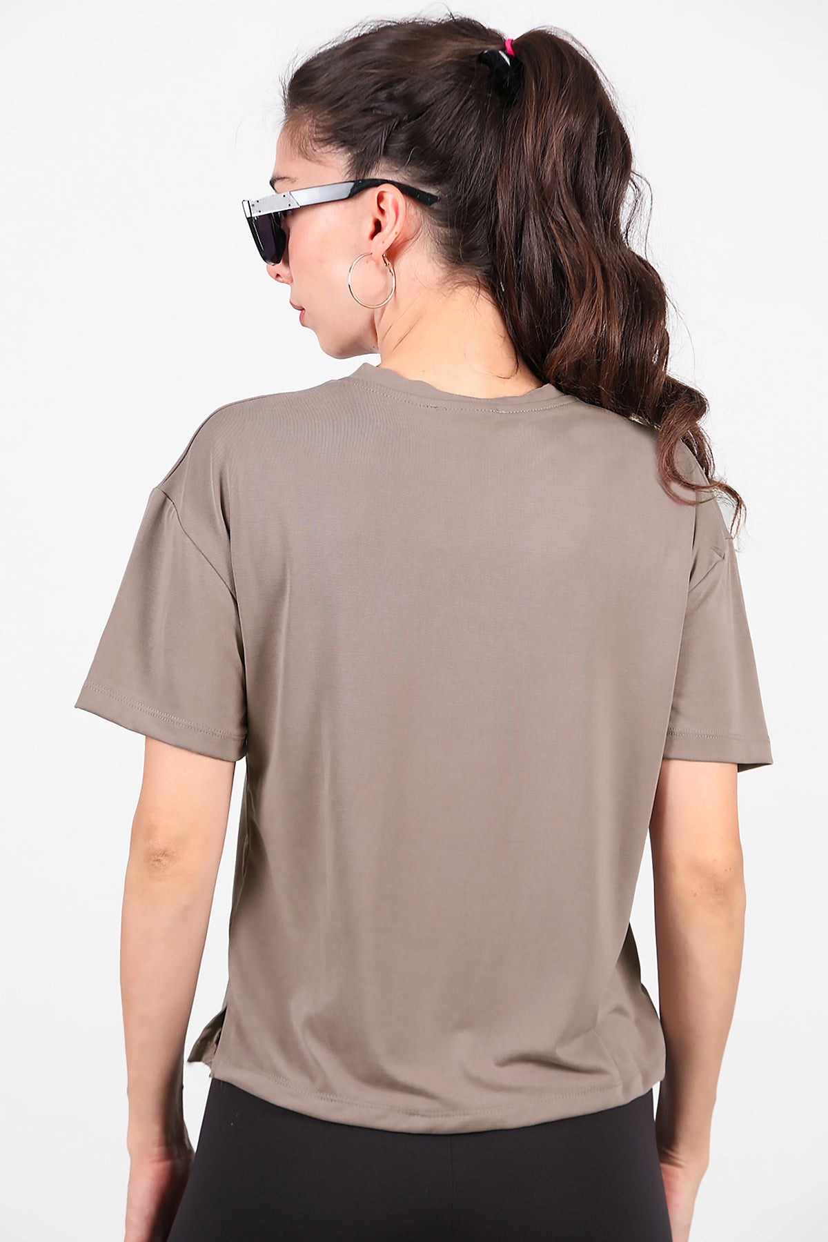 Kadın Önü Kısa Arkası Uzun T-Shirt Vizon